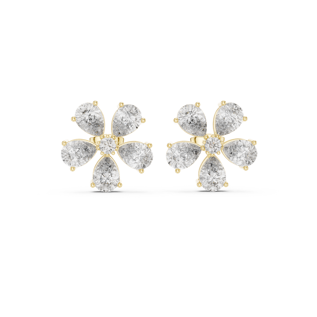 Floral Pear Diamond Statement Stud Earrings, additional photo — Jewelix Atelier