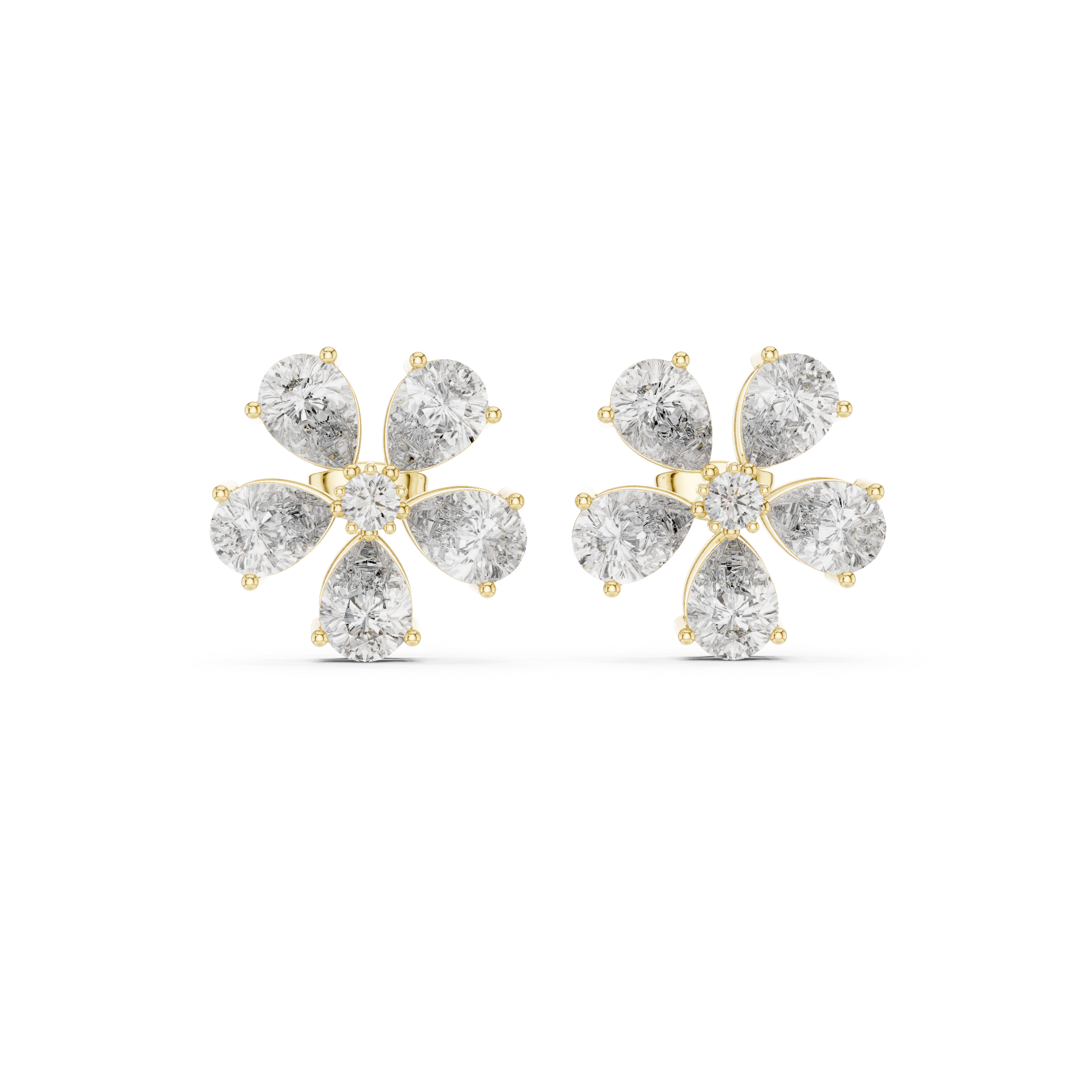 Floral Pear Diamond Statement Stud Earrings