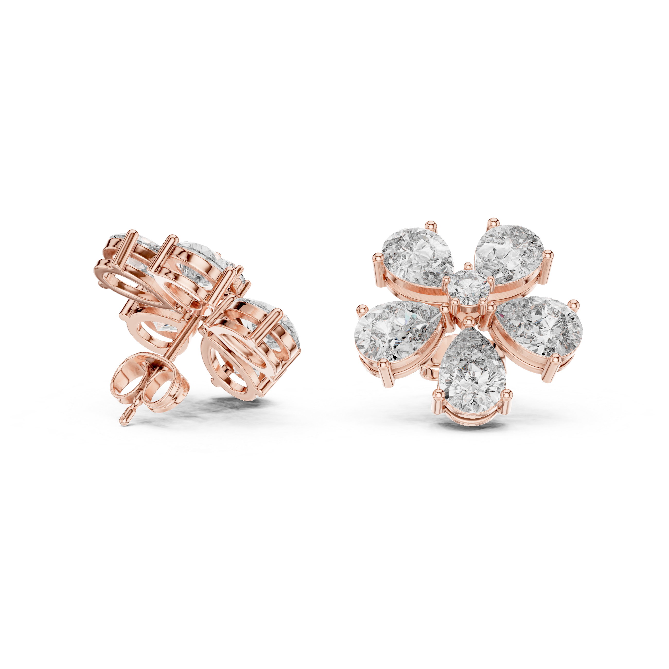 Floral Pear Diamond Statement Stud Earrings