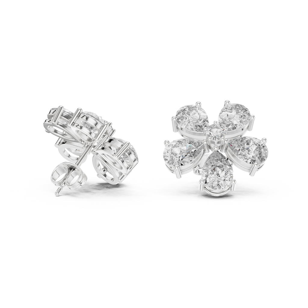 Floral Pear Diamond Statement Stud Earrings