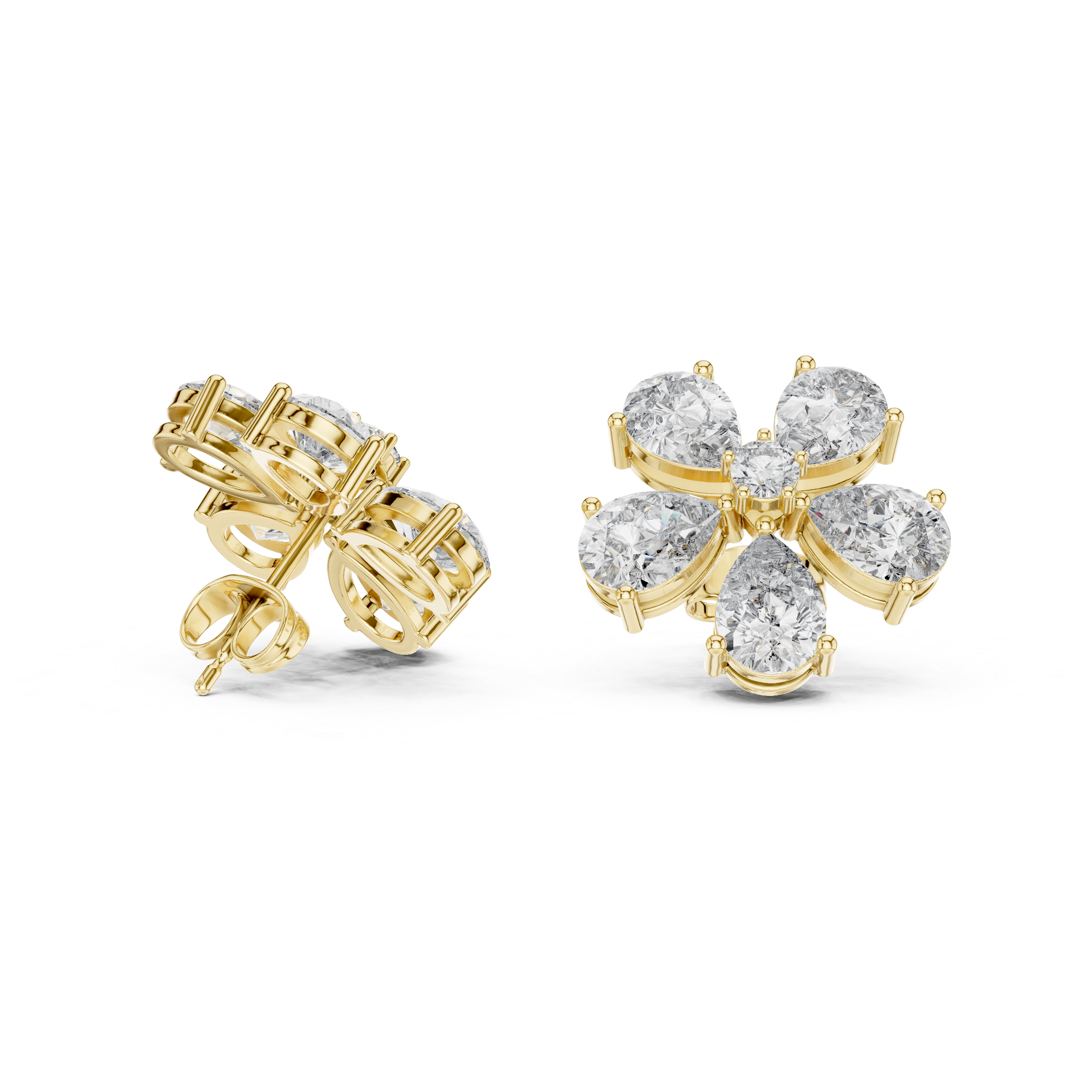 Floral Pear Diamond Statement Stud Earrings