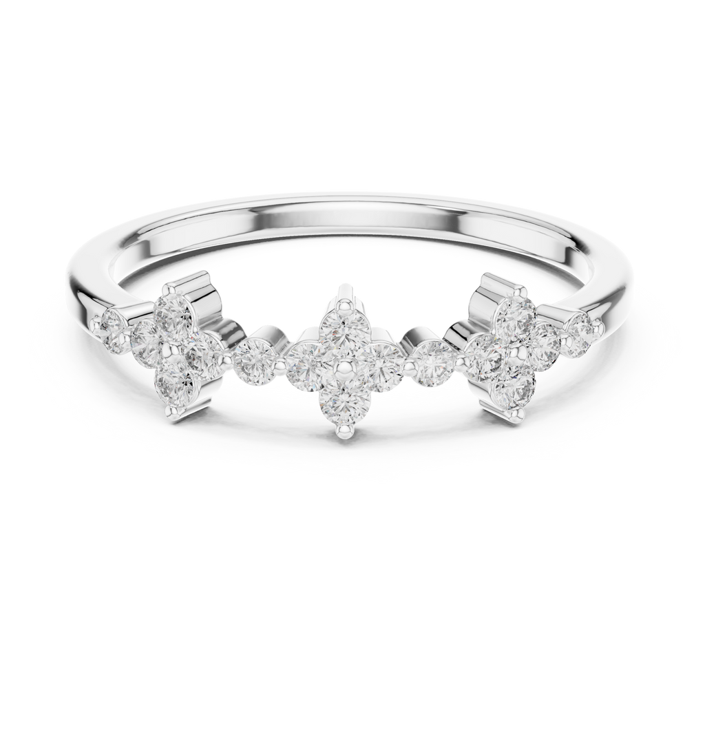 Floral Diamond Cluster Ring in Sterling Silver