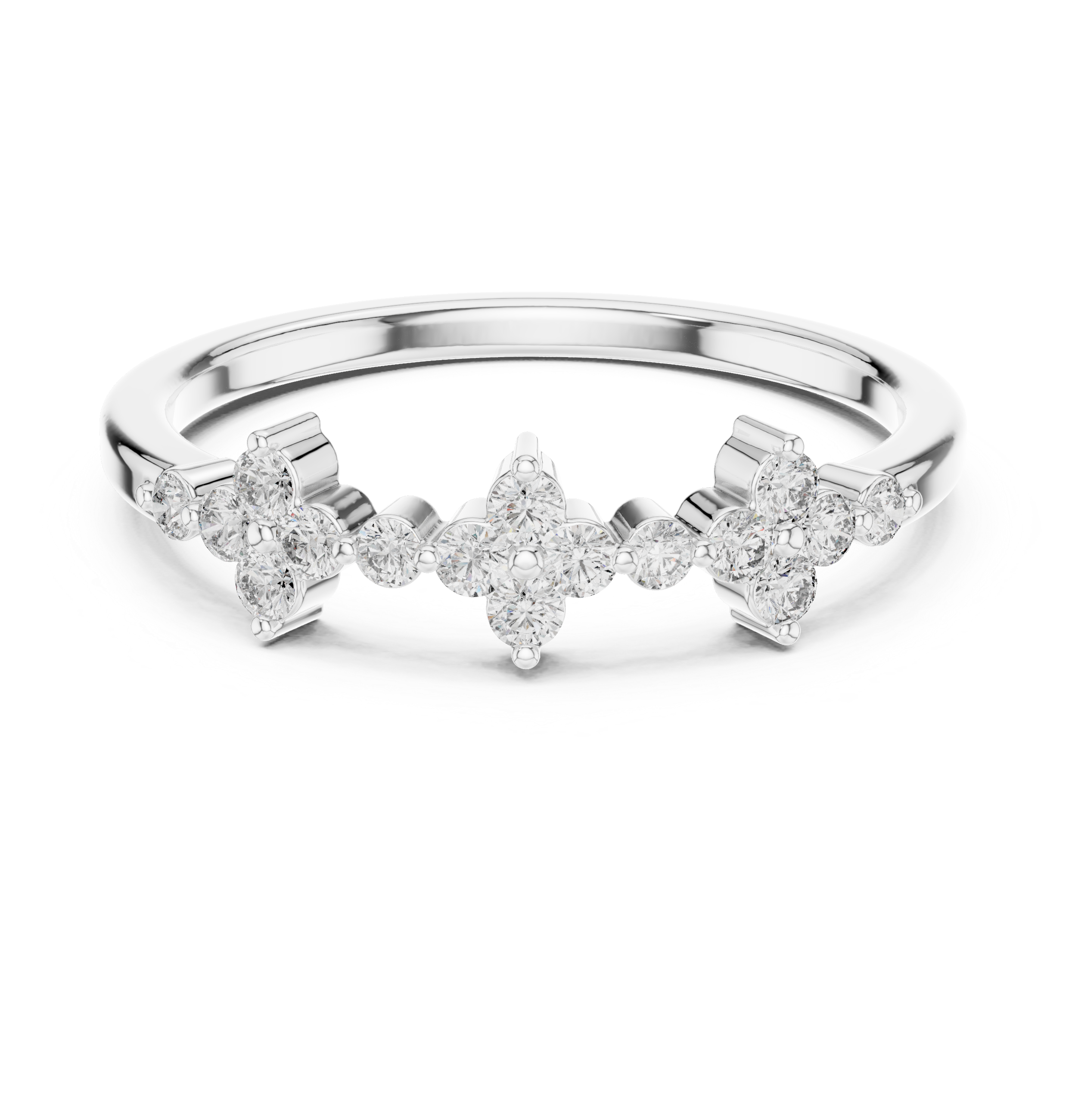 Floral Diamond Cluster Ring in Sterling Silver