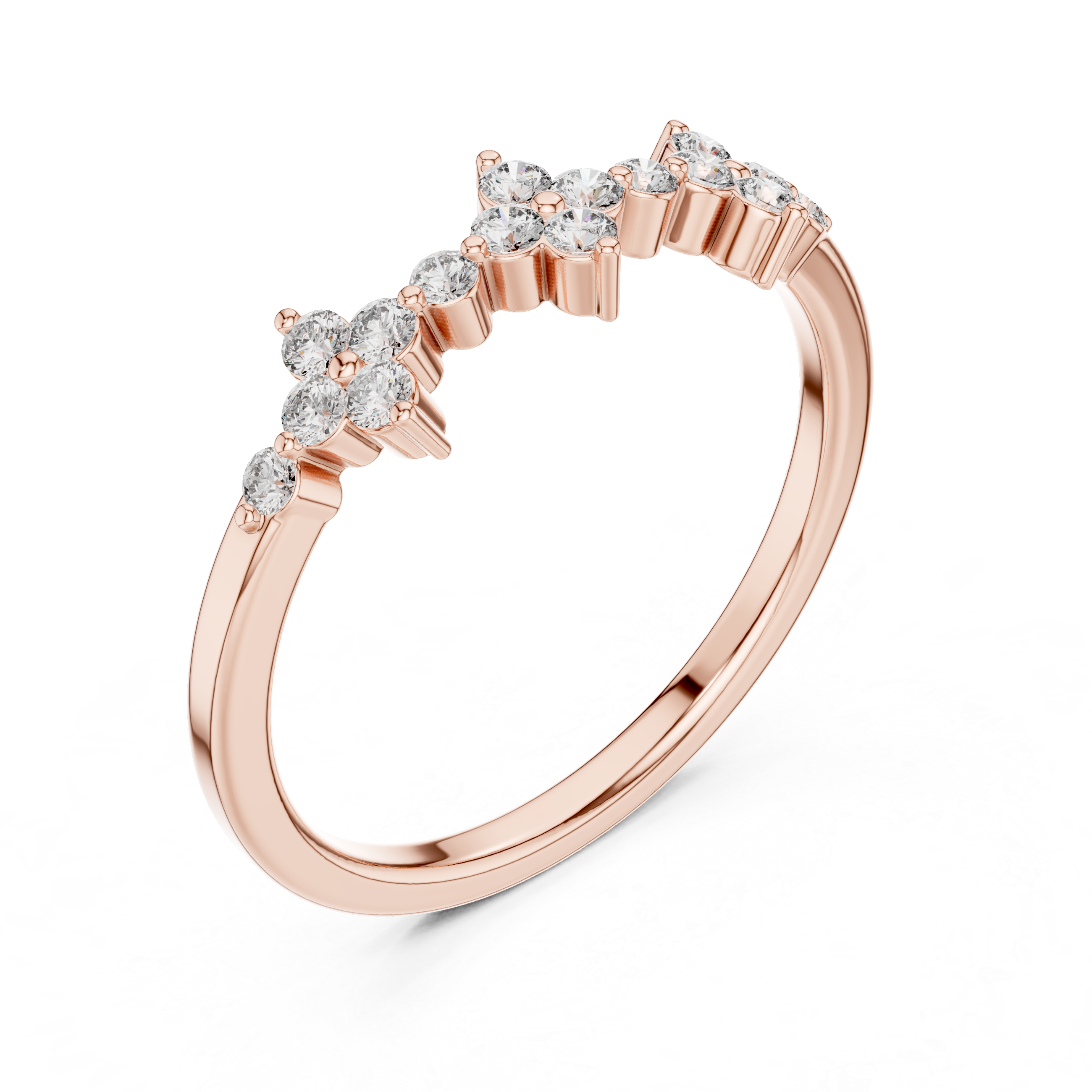 Floral Diamond Cluster Ring in Sterling Silver