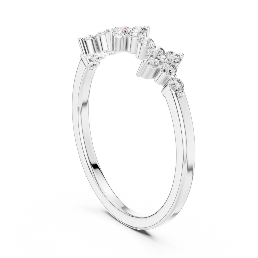 Floral Diamond Cluster Ring in Sterling Silver