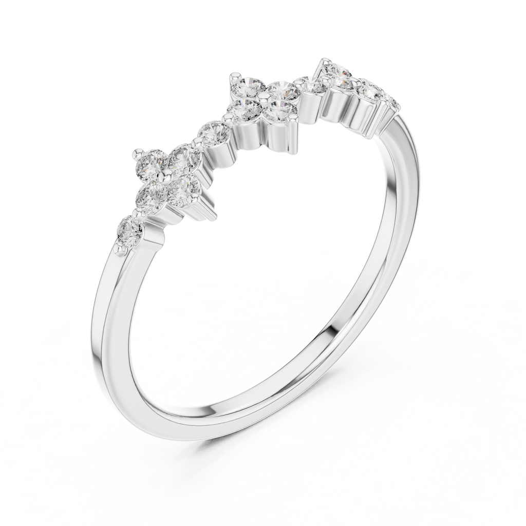 Floral Diamond Cluster Ring in Sterling Silver