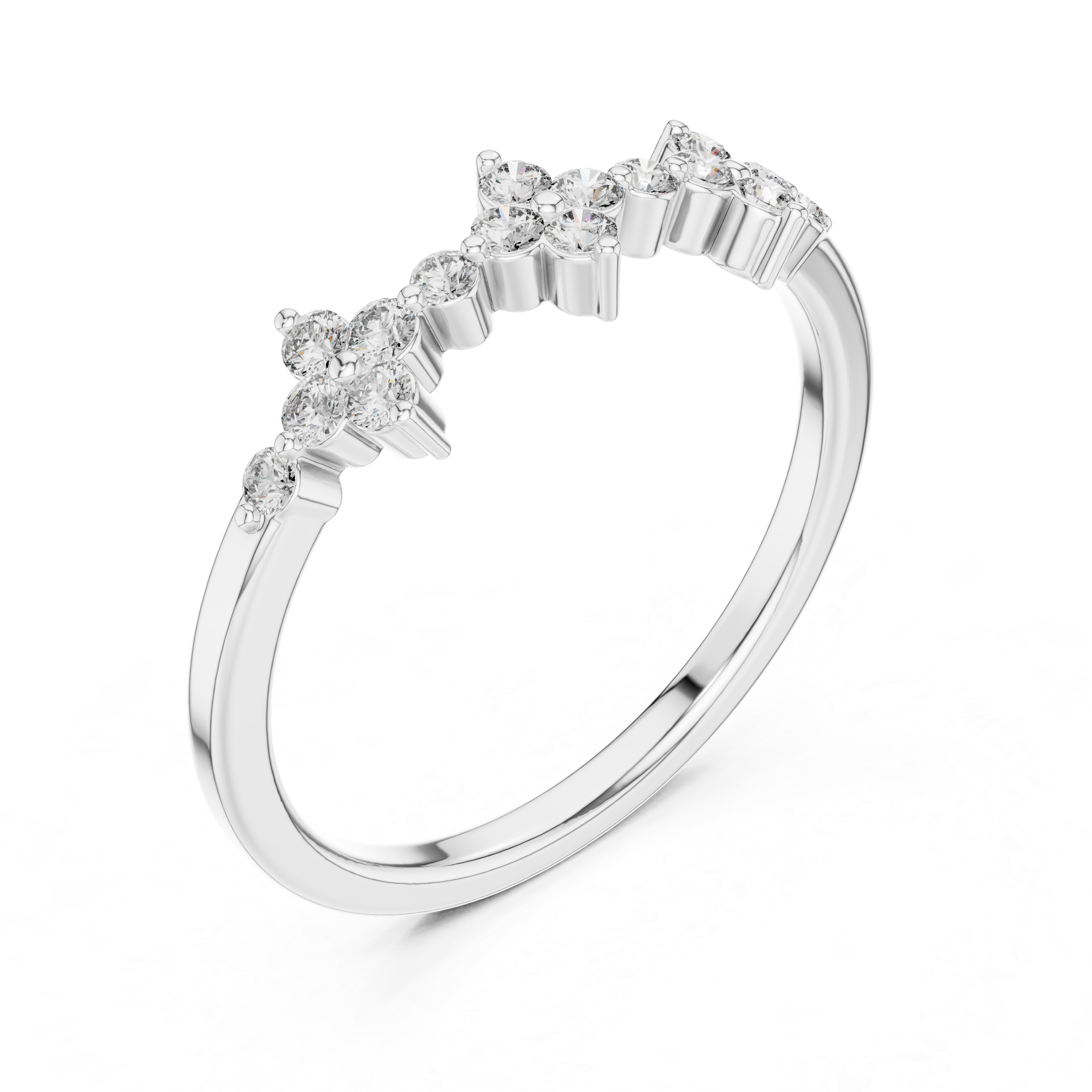 Floral Diamond Cluster Ring in Sterling Silver