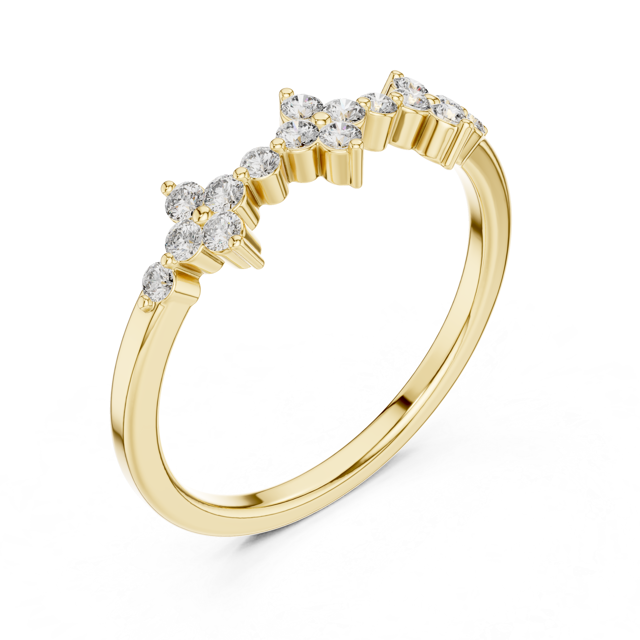 Floral Diamond Cluster Ring in Sterling Silver