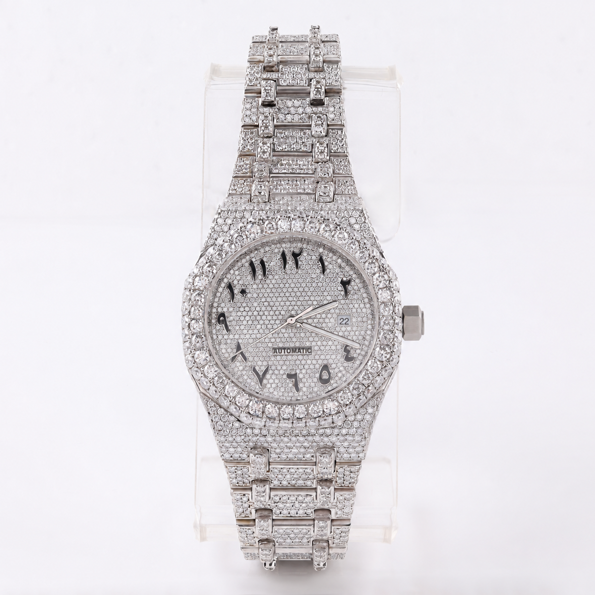 Fully Iced-Out Moissanite Automatic Watch – view 2 of 4, lab grown diamond jewelry | Jewelix Atelier