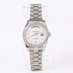 Silver Moissanite Bezel Day-Date Watch