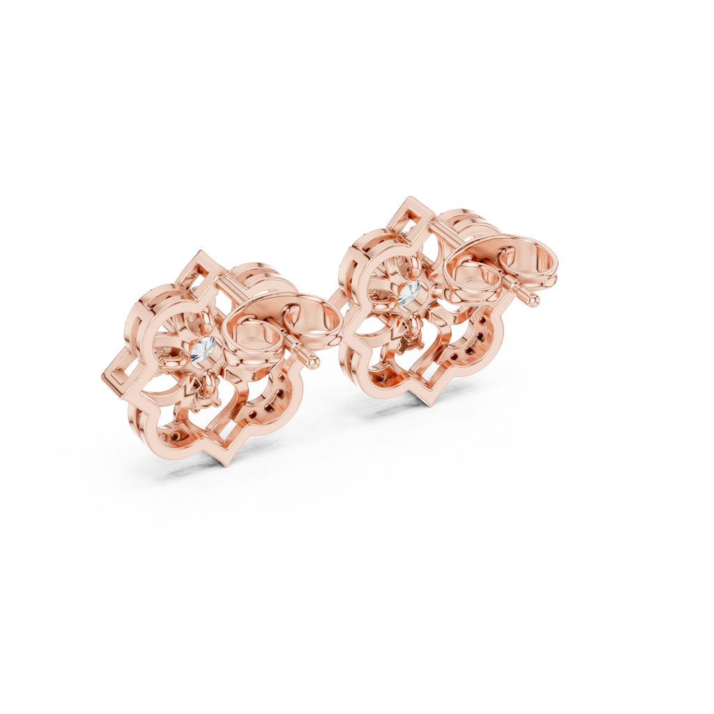 Vintage Floral Halo Diamond Stud Earrings