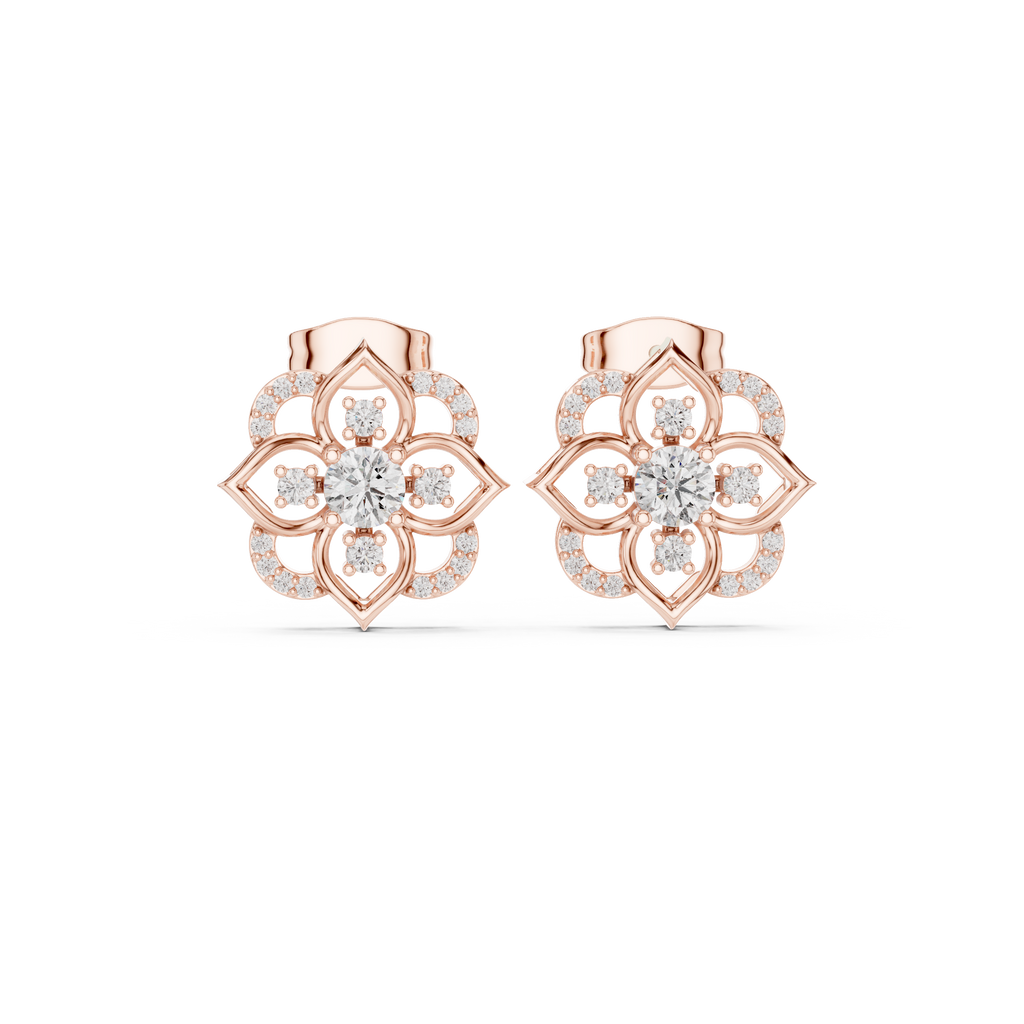 Vintage Floral Halo Diamond Stud Earrings