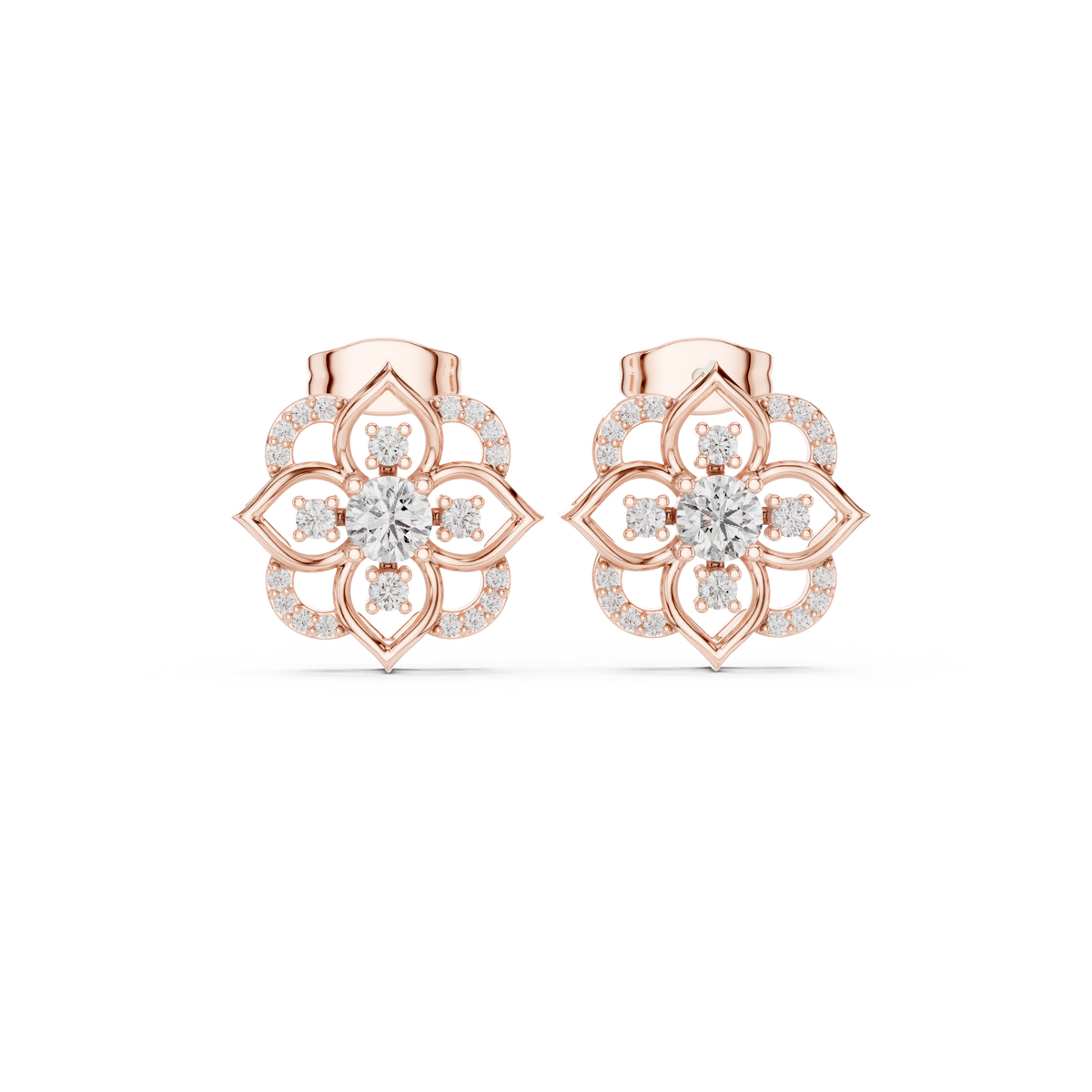Vintage Floral Halo Diamond Stud Earrings, gallery image — Jewelix Atelier
