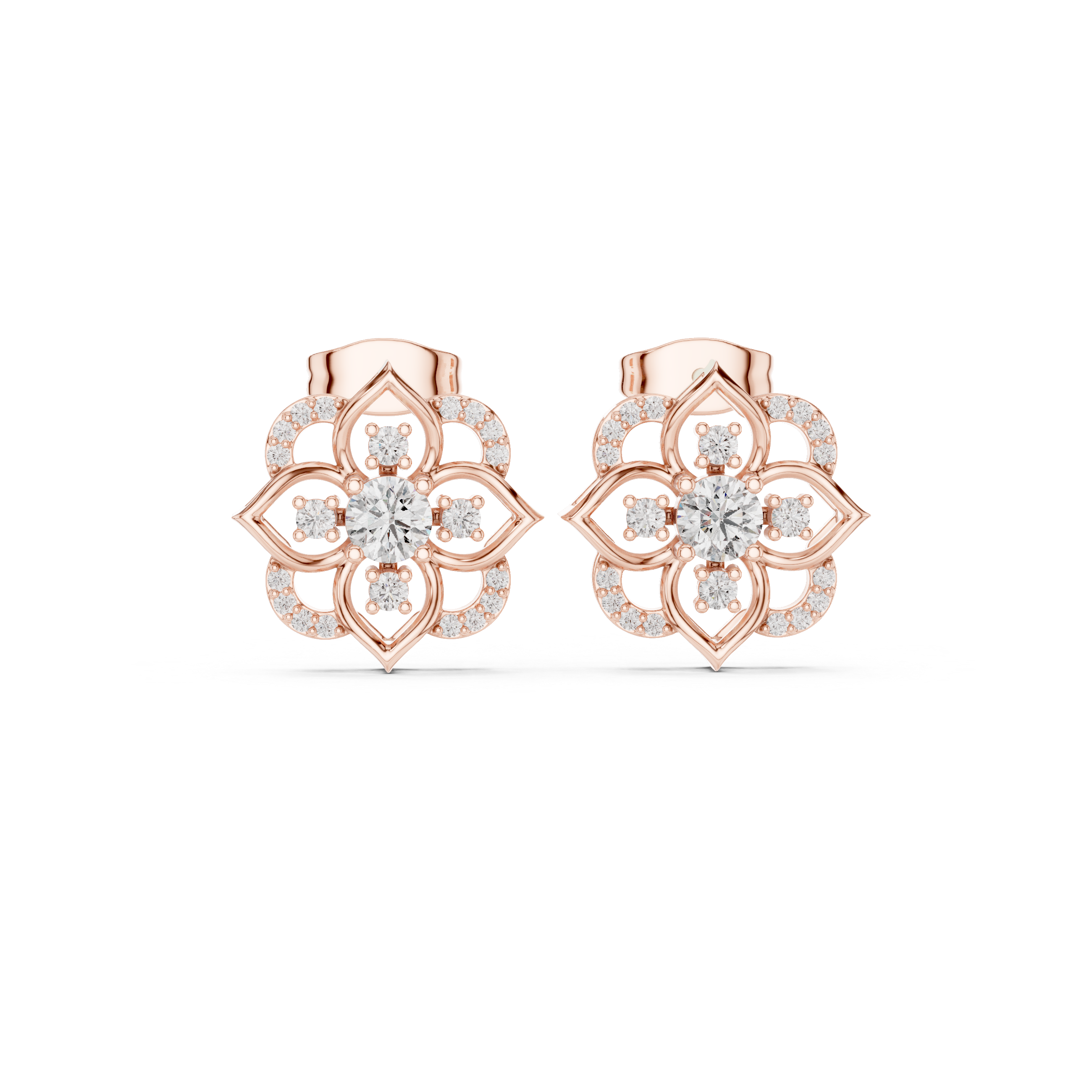 Vintage Floral Halo Diamond Stud Earrings