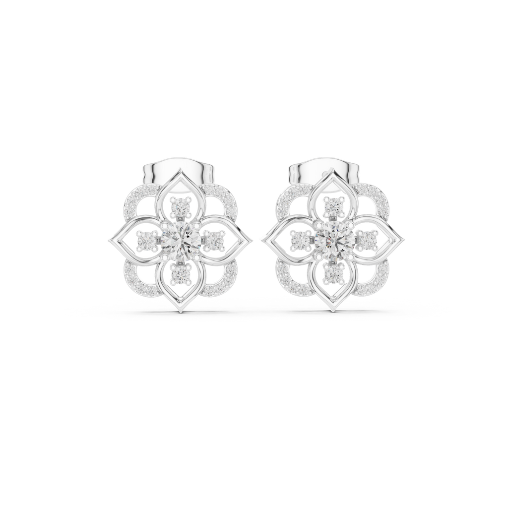 Vintage Floral Halo Diamond Stud Earrings