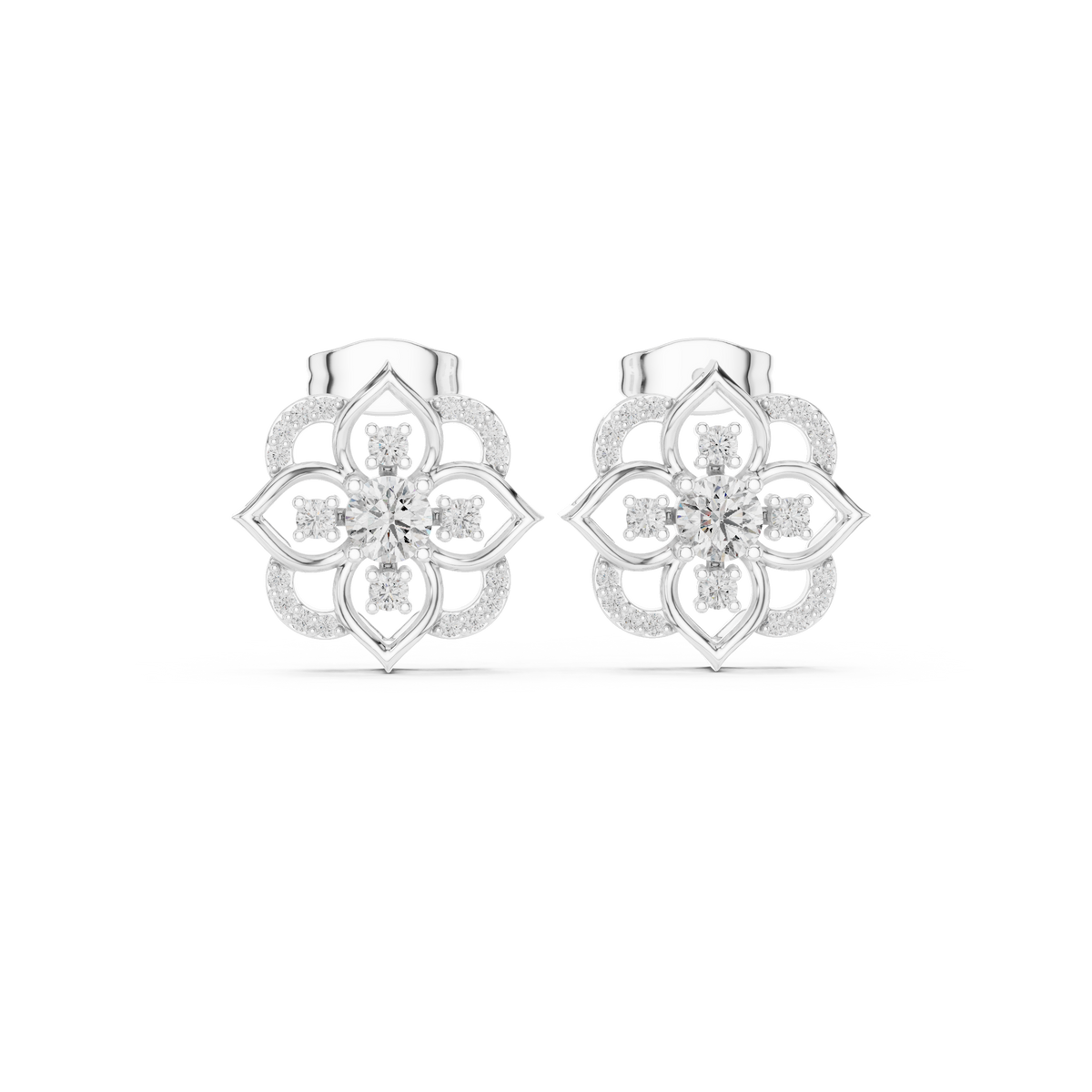 Vintage Floral Halo Diamond Stud Earrings — Jewelix Atelier