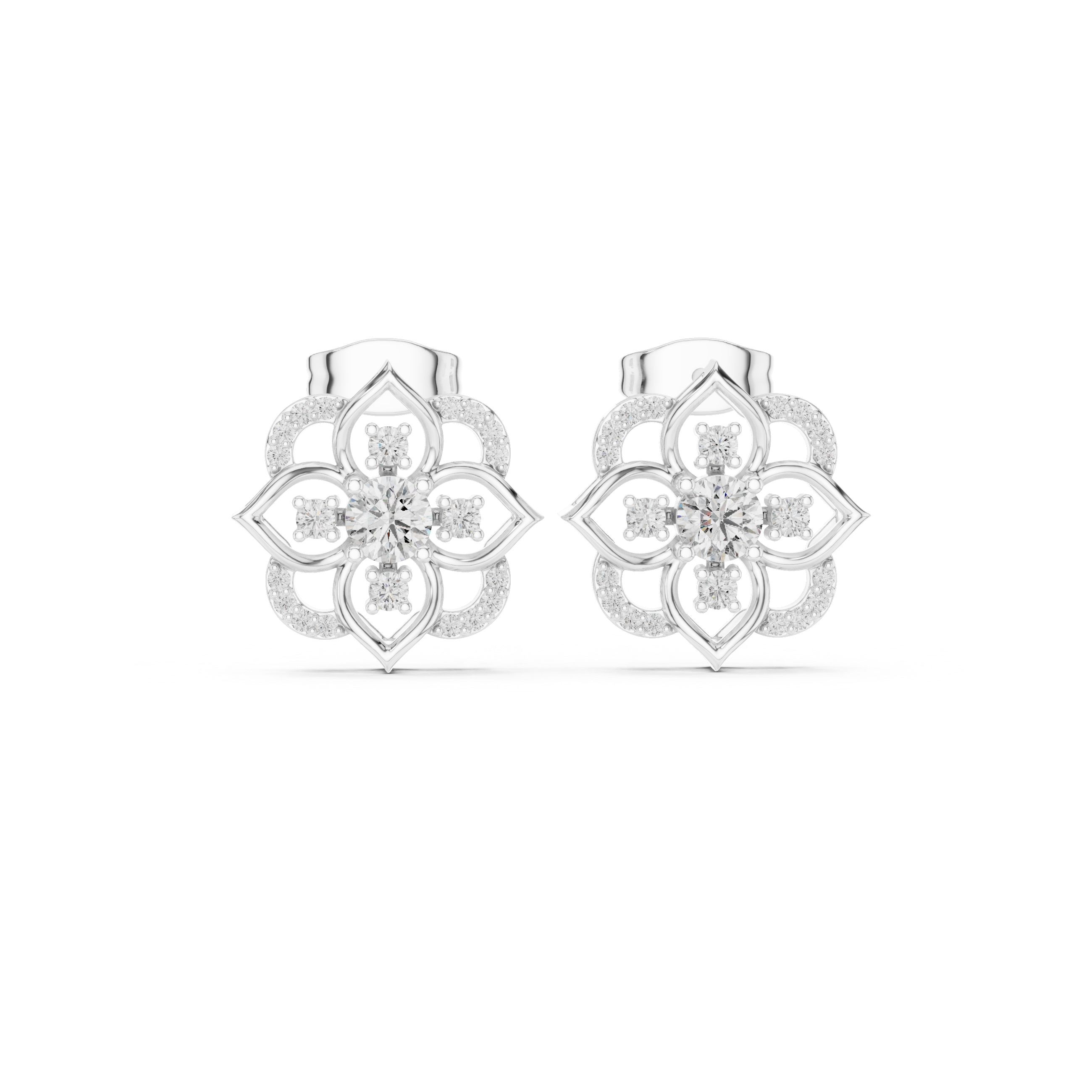 Vintage Floral Halo Diamond Stud Earrings