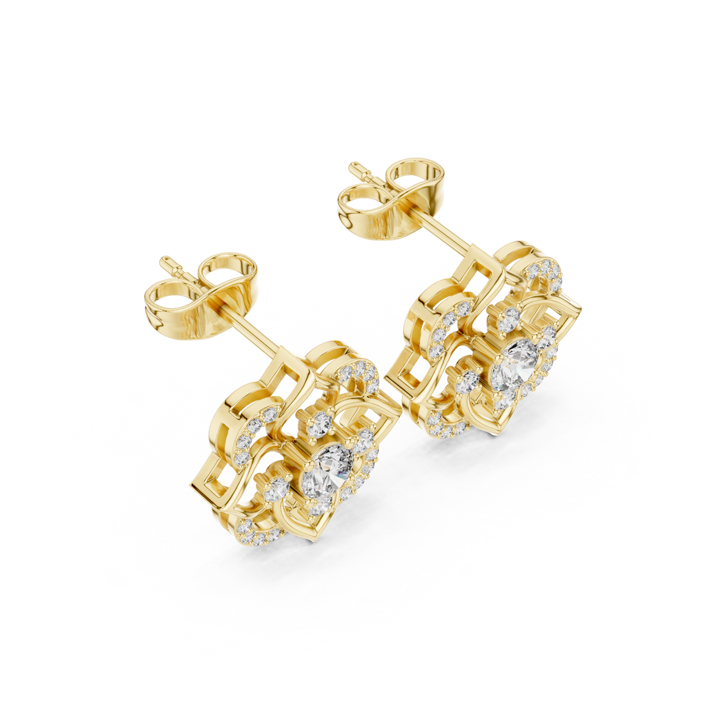 Vintage Floral Halo Diamond Stud Earrings