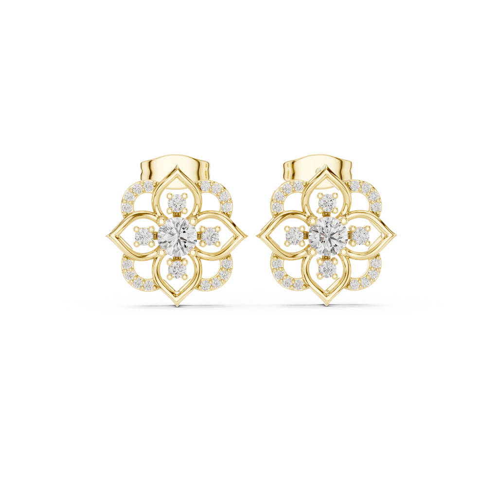 Vintage Floral Halo Diamond Stud Earrings