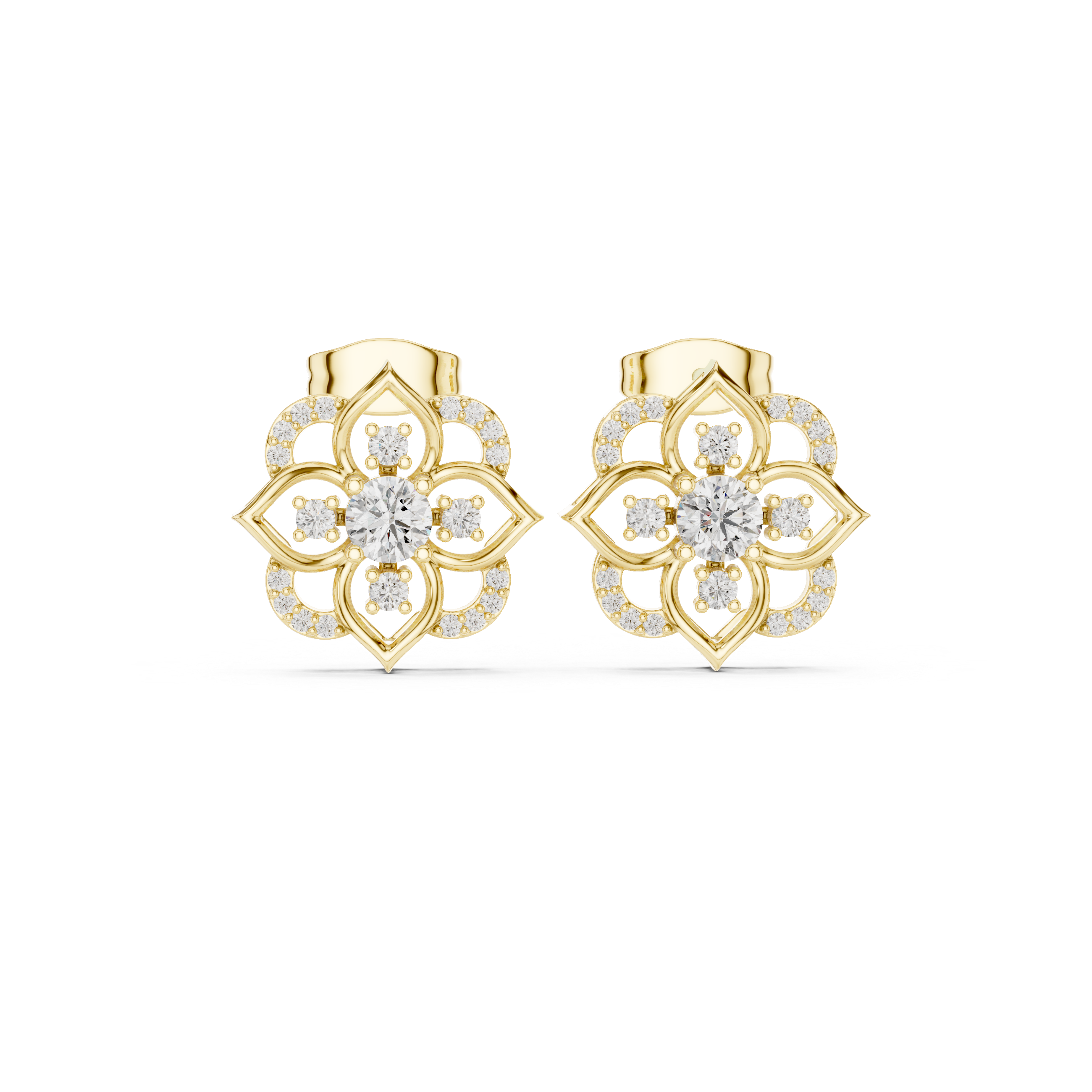 Vintage Floral Halo Diamond Stud Earrings