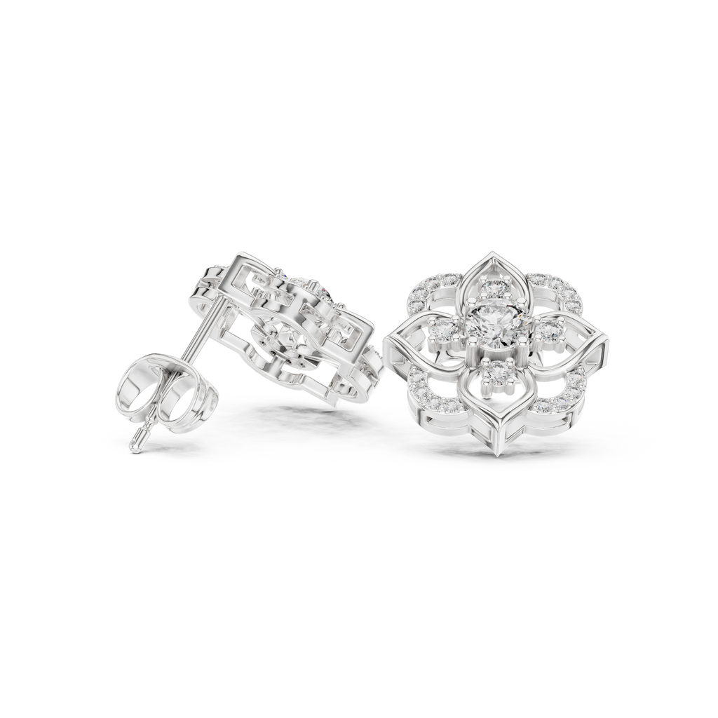 Vintage Floral Halo Diamond Stud Earrings