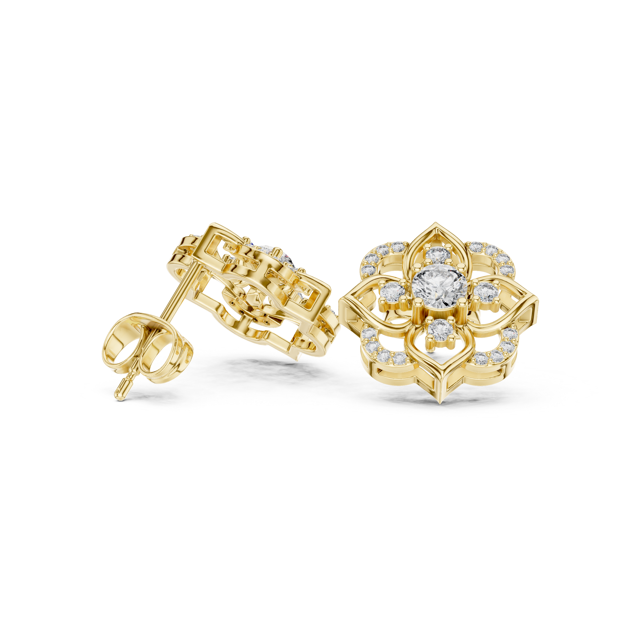 Vintage Floral Halo Diamond Stud Earrings