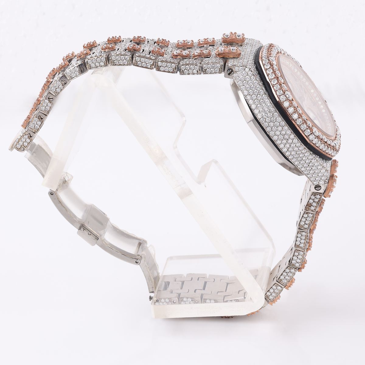 Two-Tone Fully Iced-Out Moissanite Chronograph Watch – view 3 of 4, lab grown diamond jewelry | Jewelix Atelier