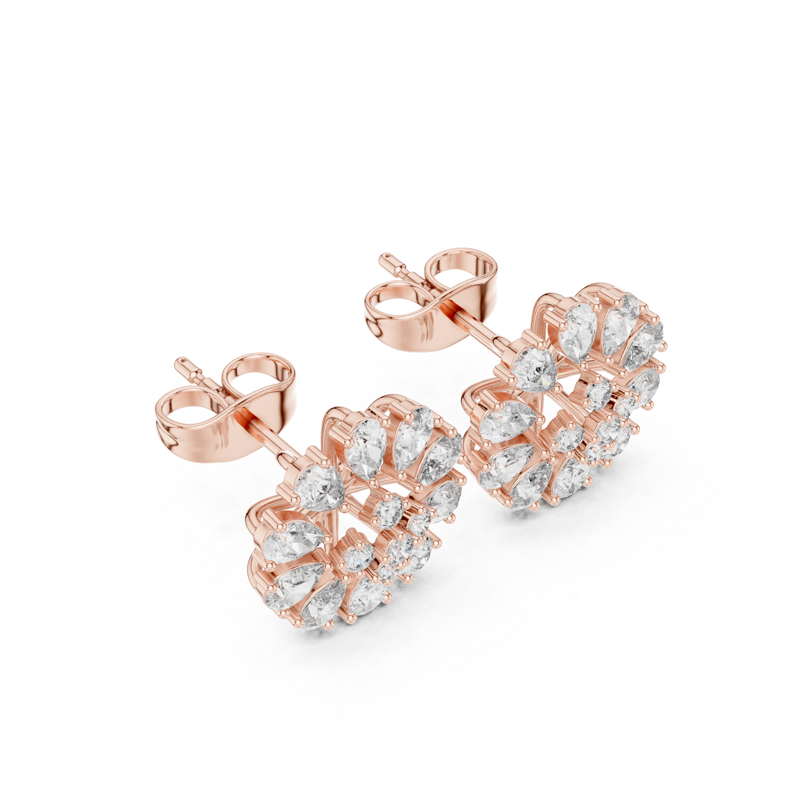 Floral Pear Diamond Stud Earrings