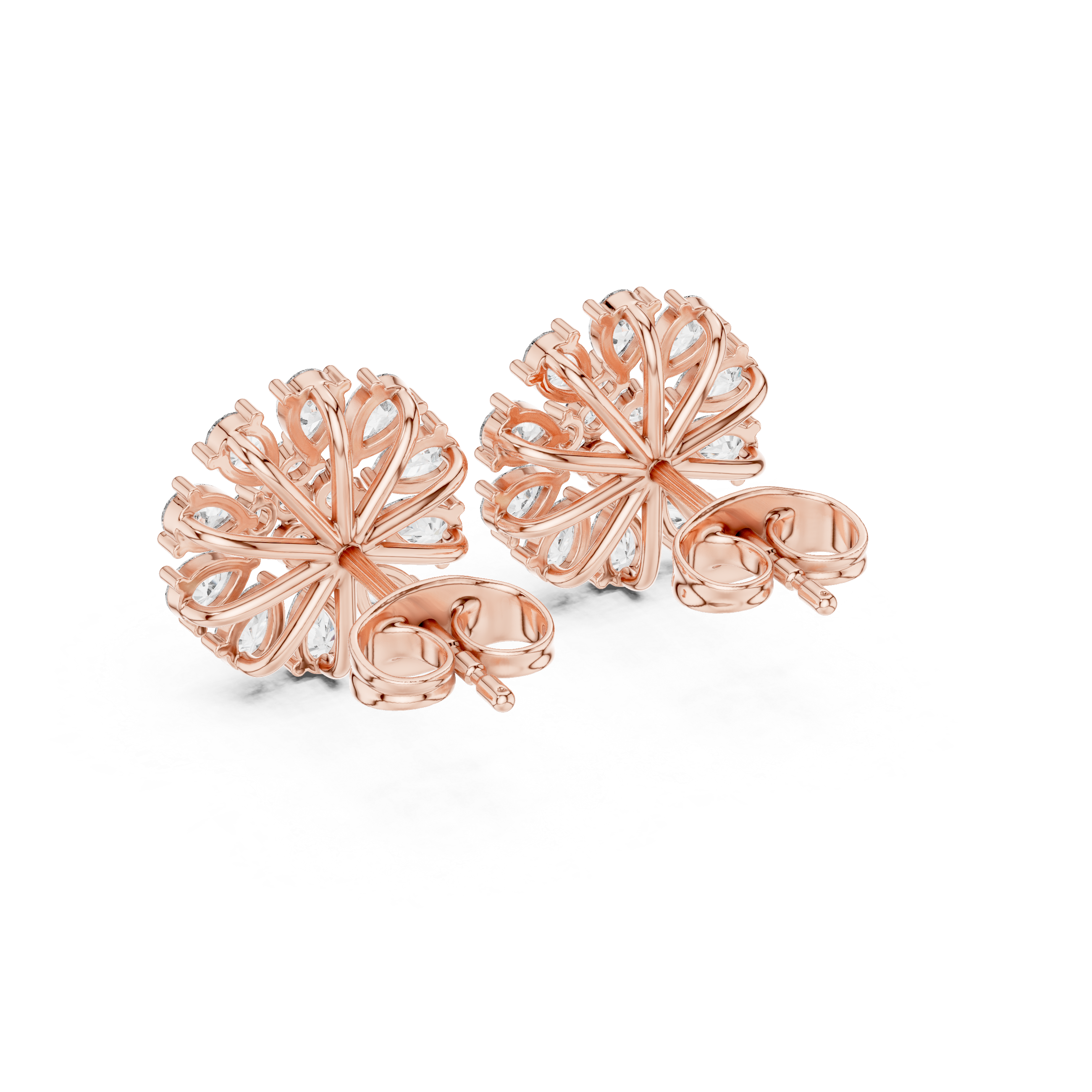 Floral Pear Diamond Stud Earrings