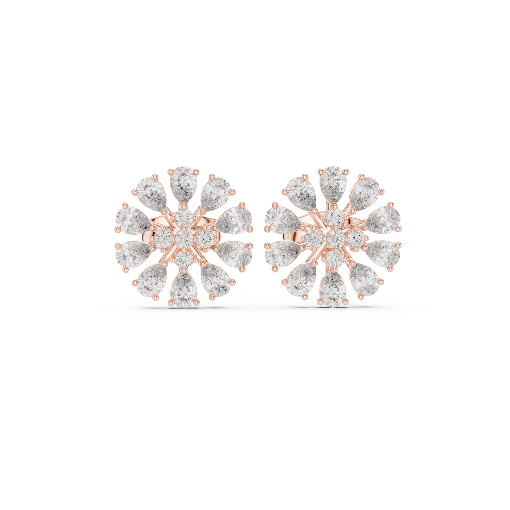 Floral Pear Diamond Stud Earrings