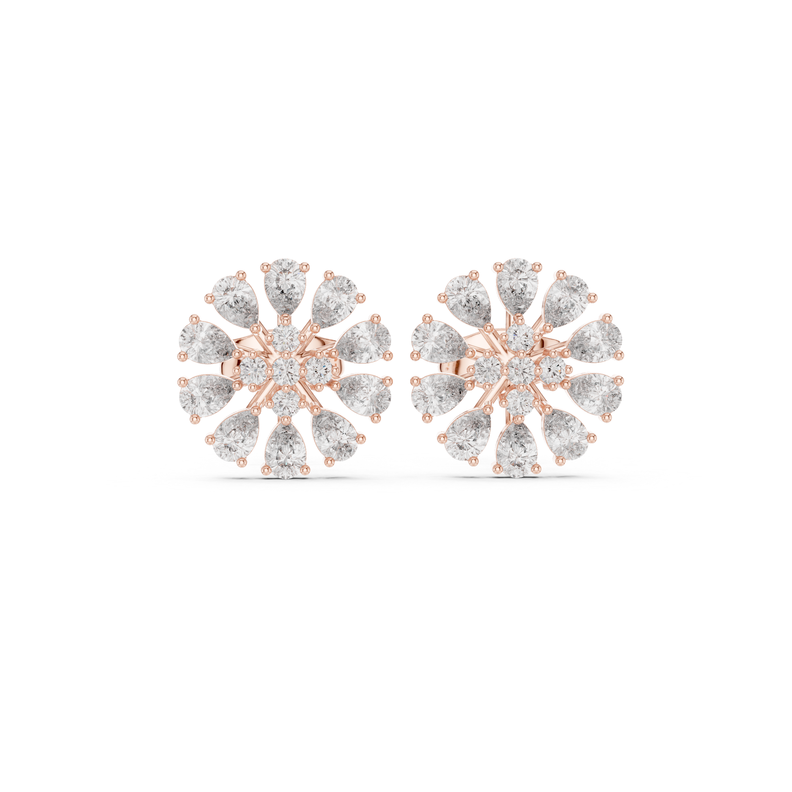 Floral Pear Diamond Stud Earrings