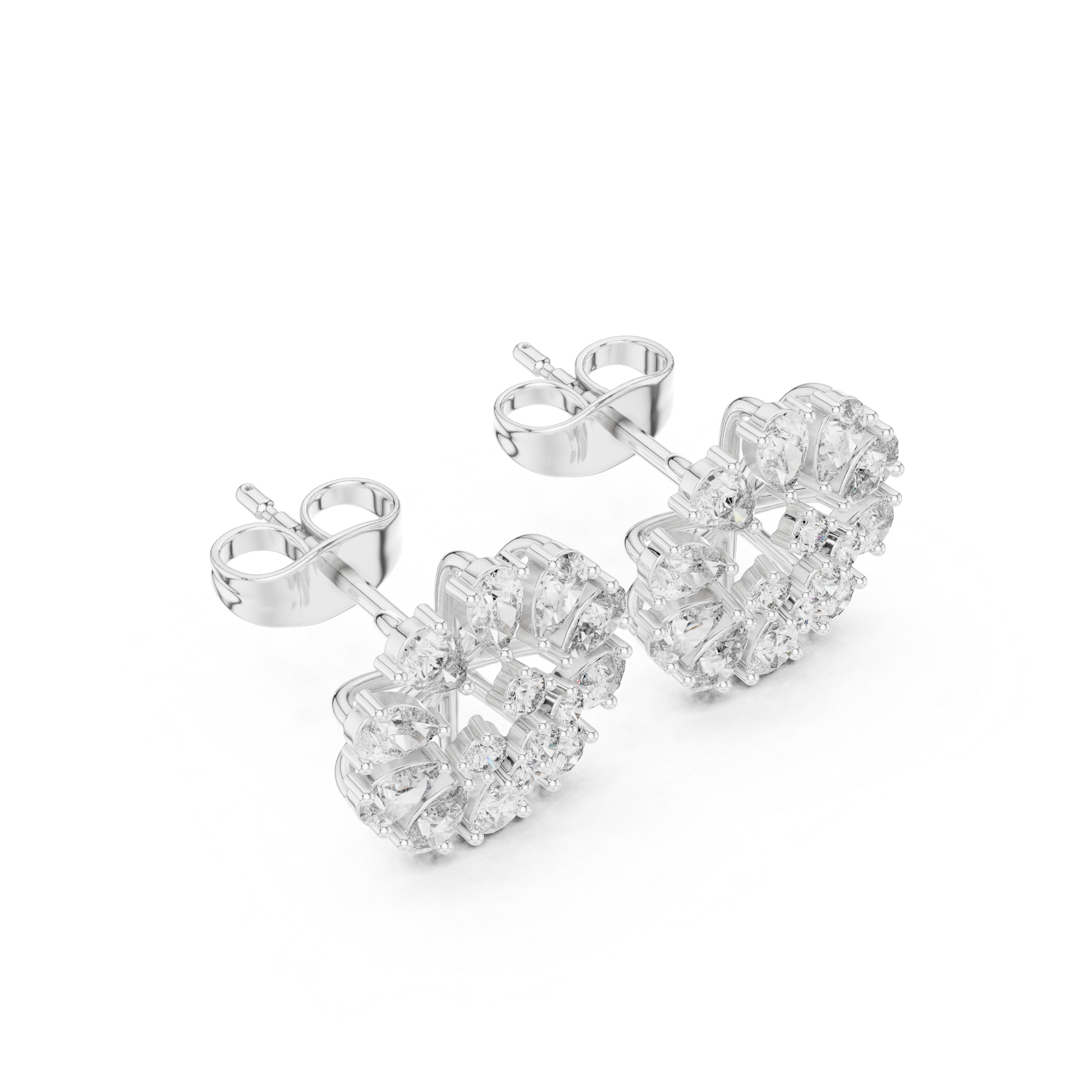 Floral Pear Diamond Stud Earrings