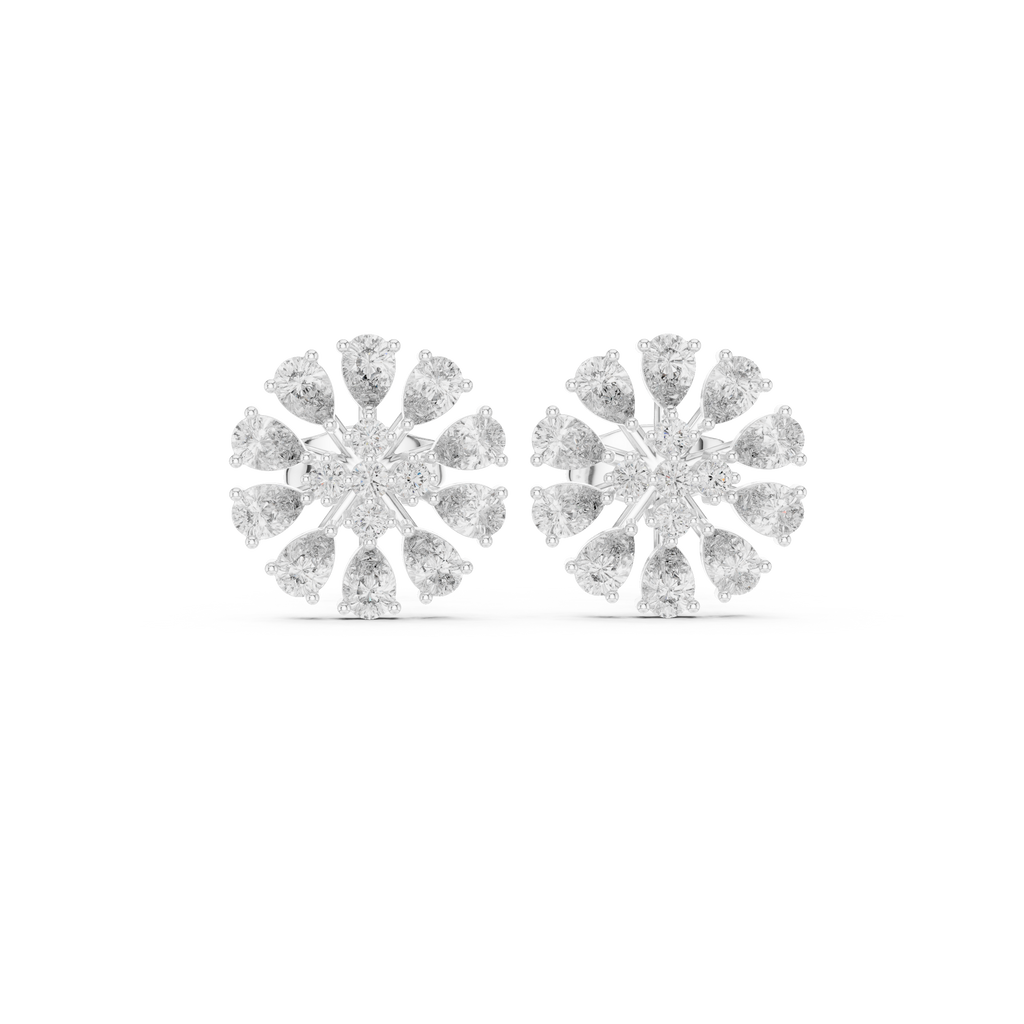 Floral Pear Diamond Stud Earrings