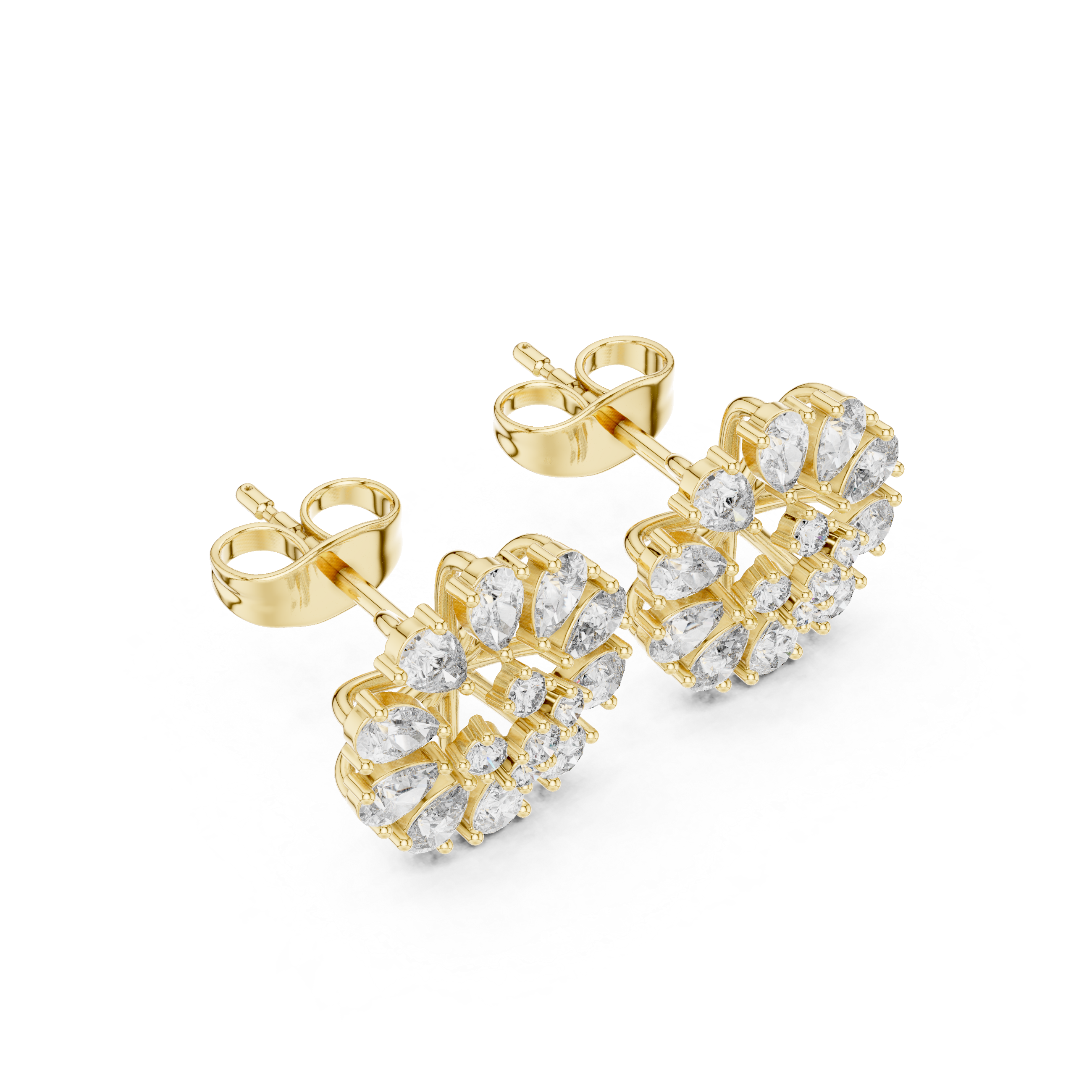 Floral Pear Diamond Stud Earrings