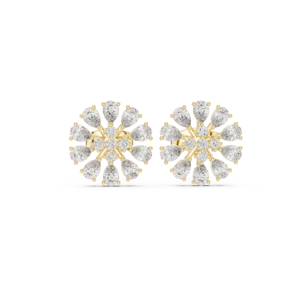 Floral Pear Diamond Stud Earrings