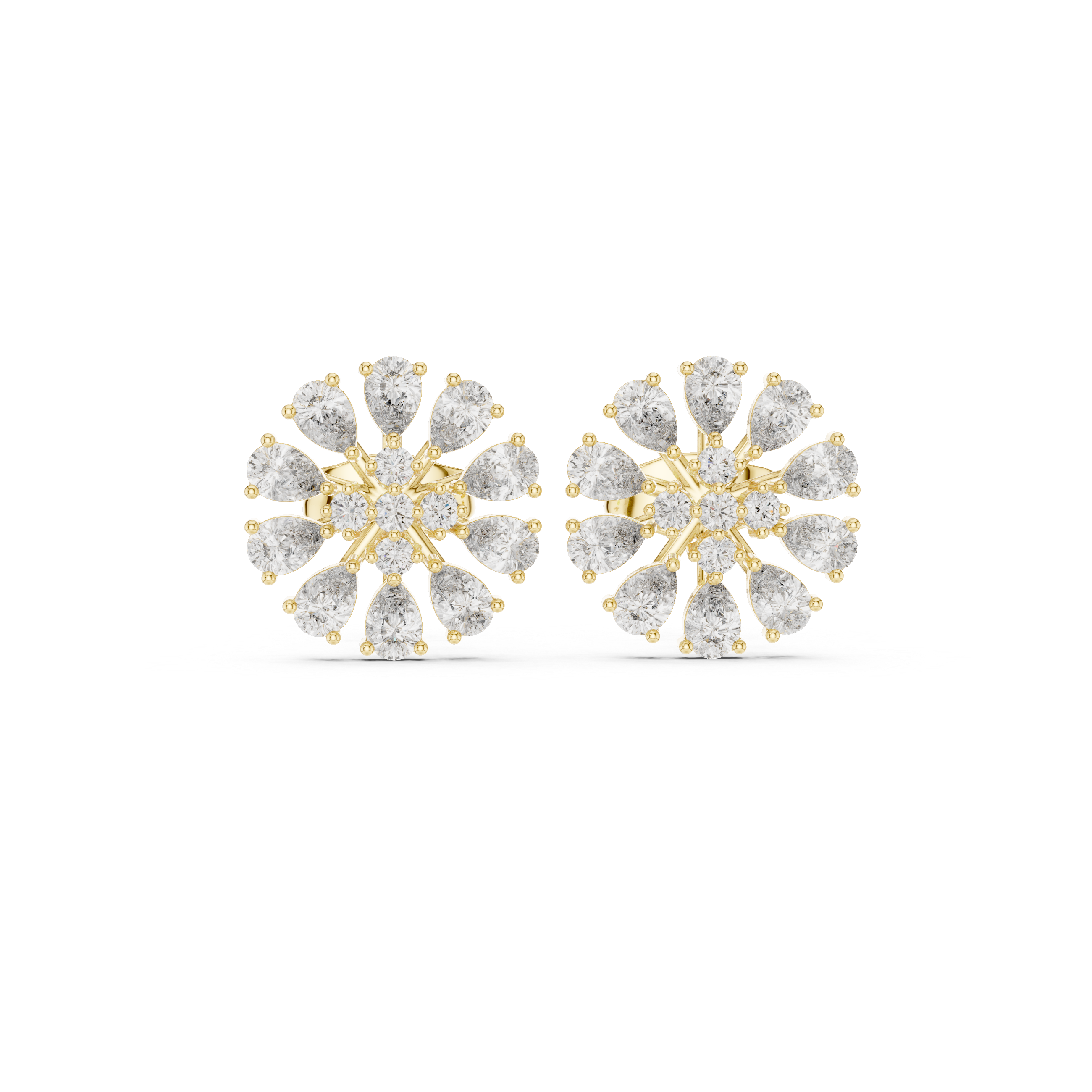 Floral Pear Diamond Stud Earrings