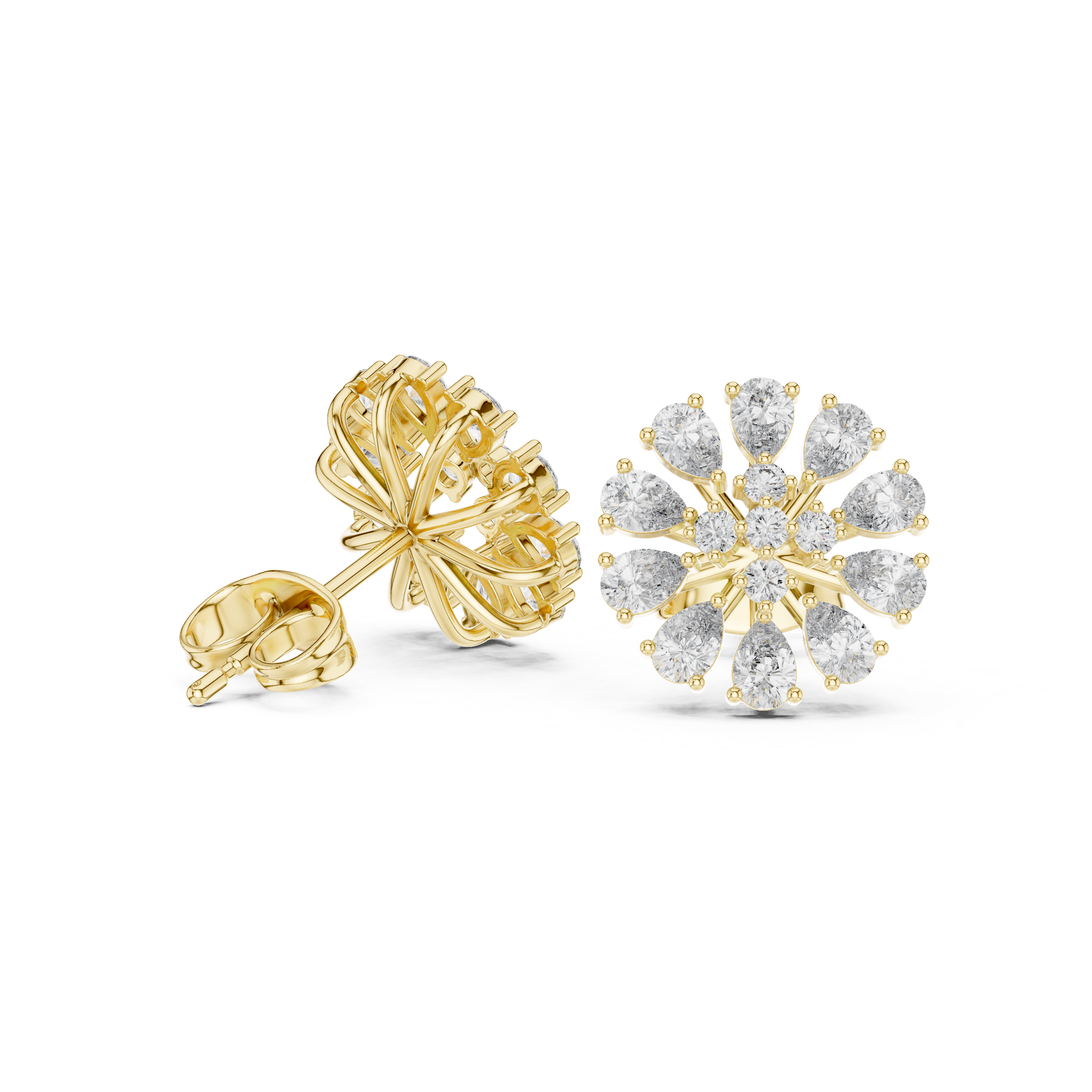 Floral Pear Diamond Stud Earrings