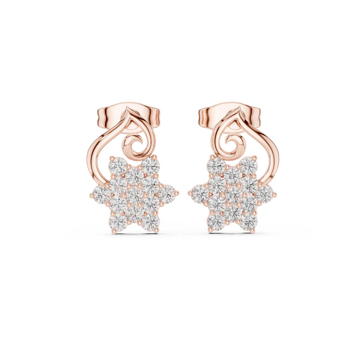 Vintage Floral Diamond Stud Earrings, gallery image — Jewelix Atelier