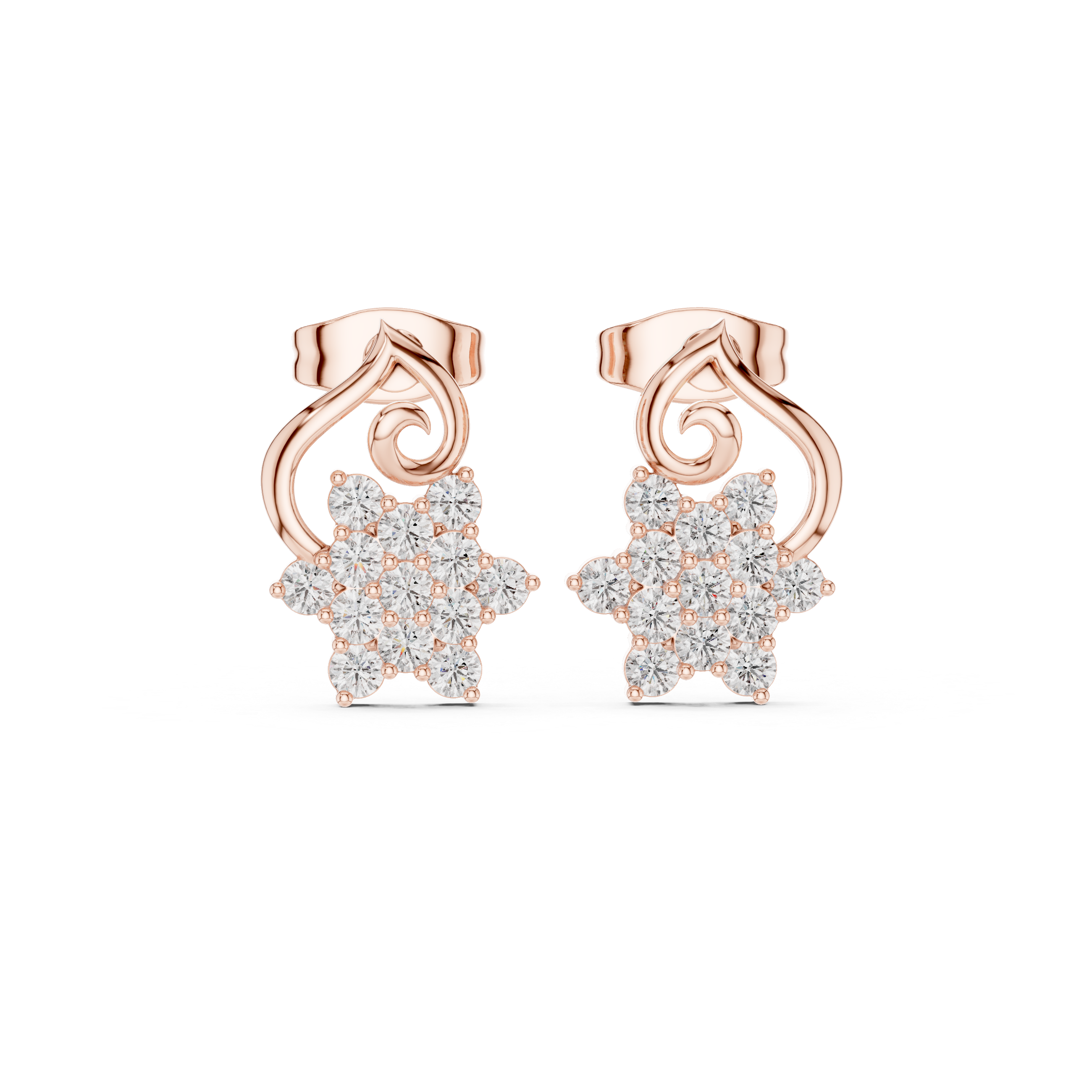 Vintage Floral Diamond Stud Earrings