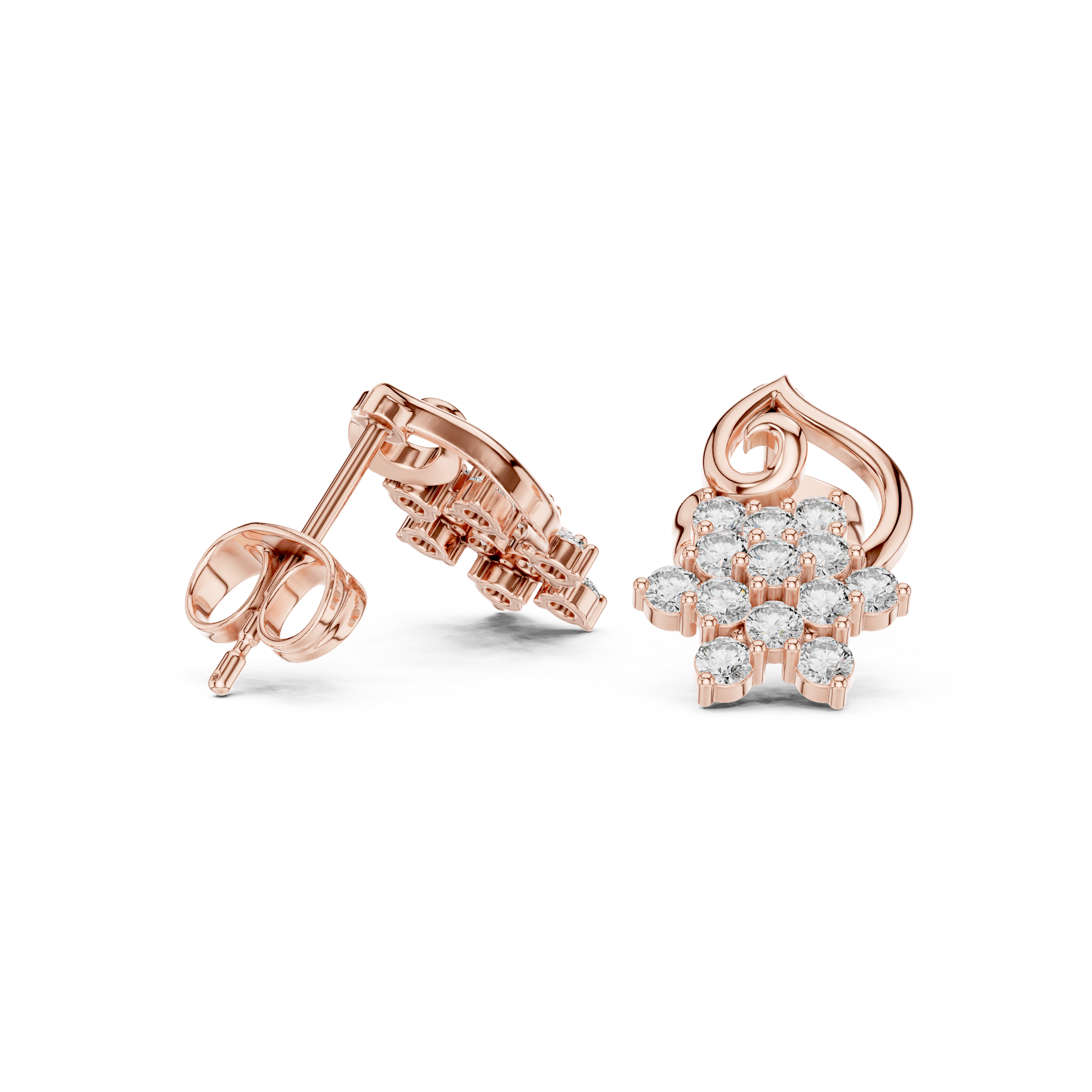 Vintage Floral Diamond Stud Earrings