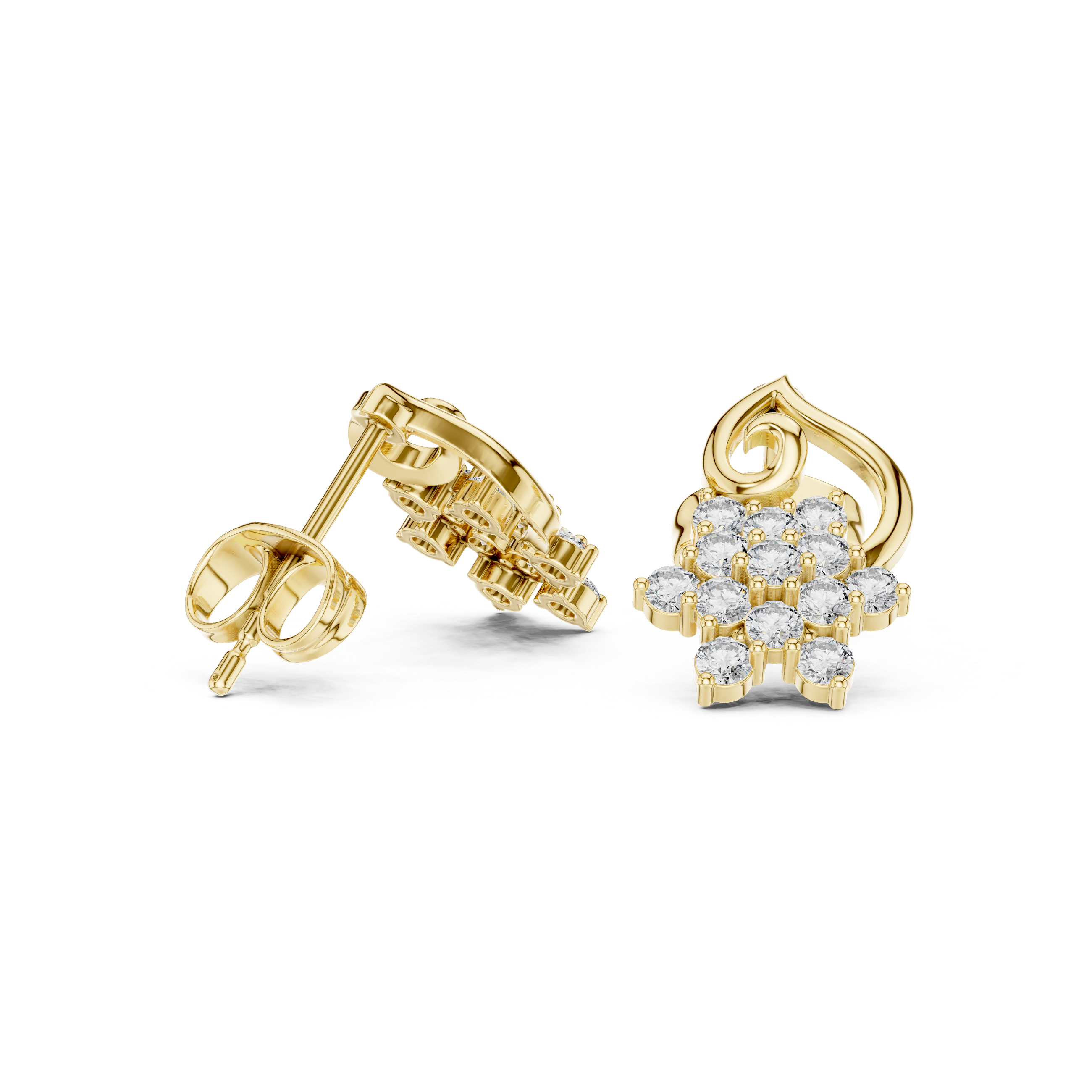 Vintage Floral Diamond Stud Earrings