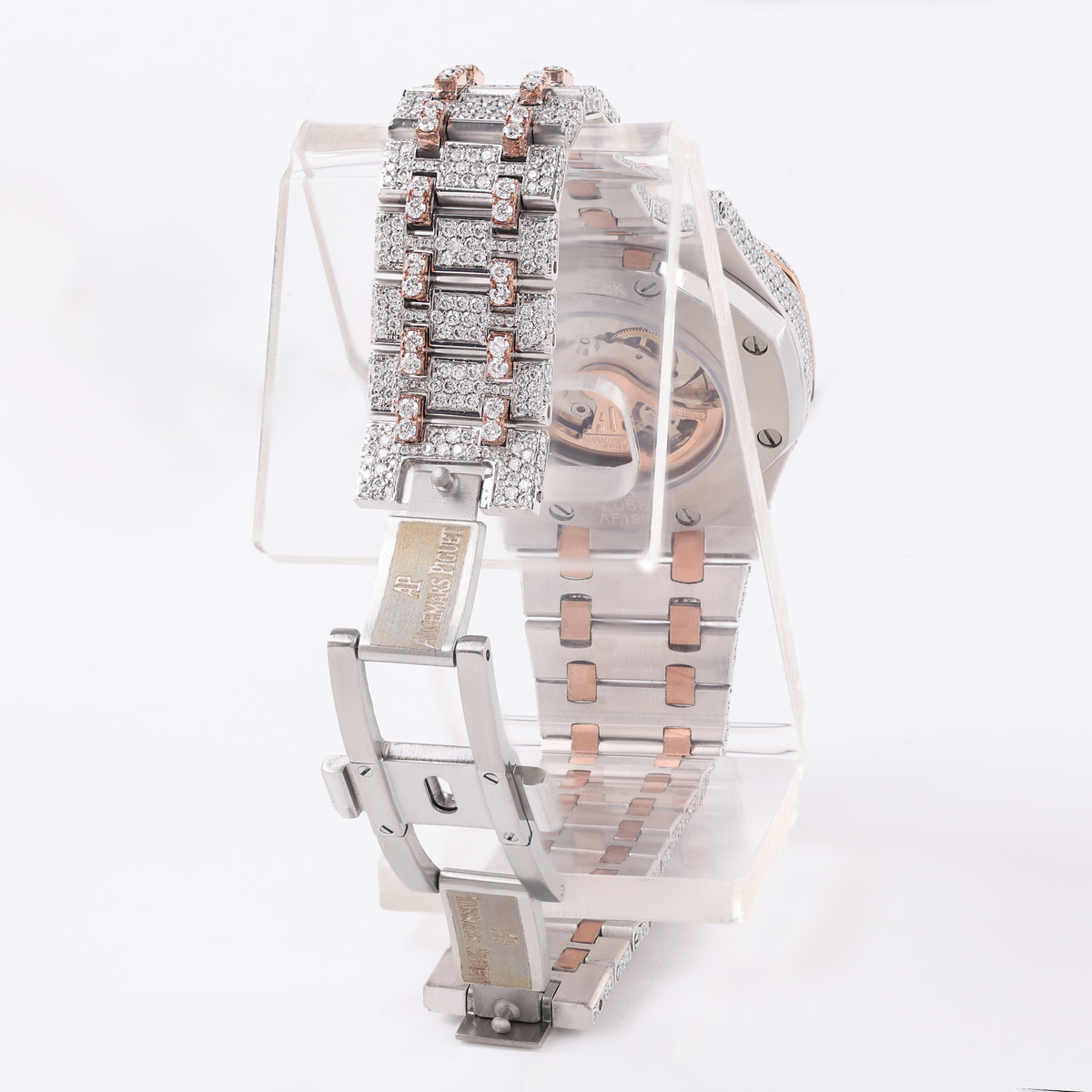 Rose Gold Two-Tone Full Moissanite Automatic Watch – view 4 of 4, lab grown diamond jewelry | Jewelix Atelier