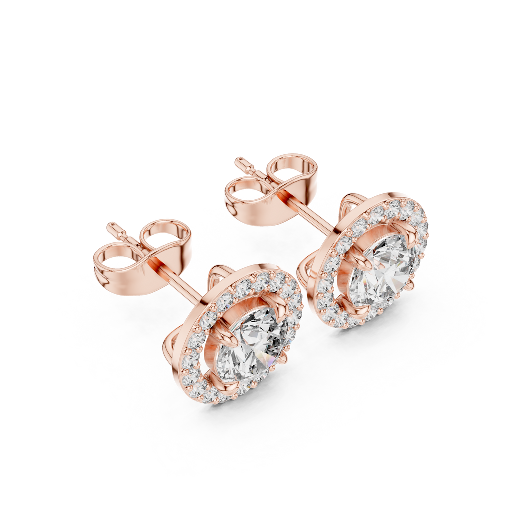 Round Halo Diamond Stud Earrings