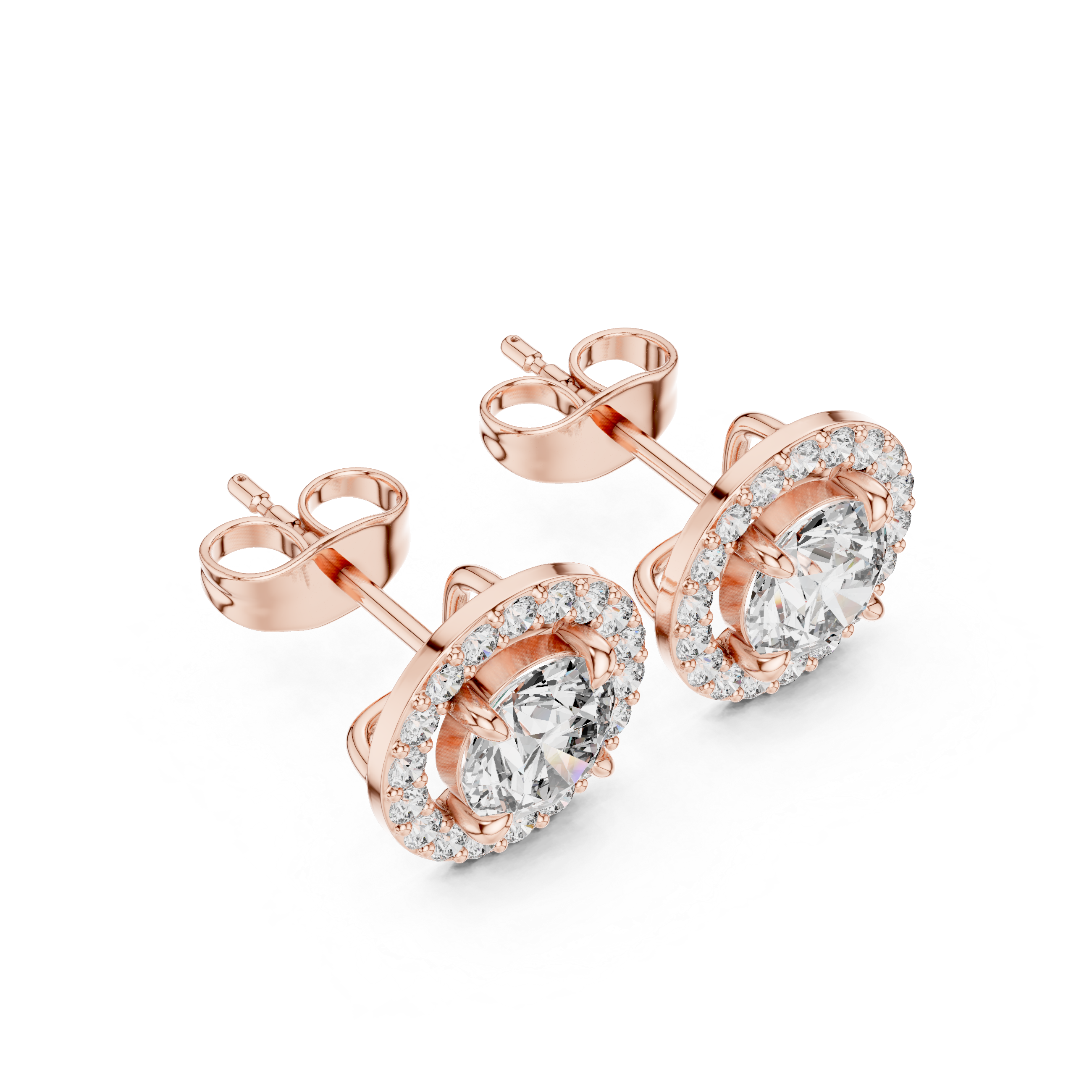 Round Halo Diamond Stud Earrings