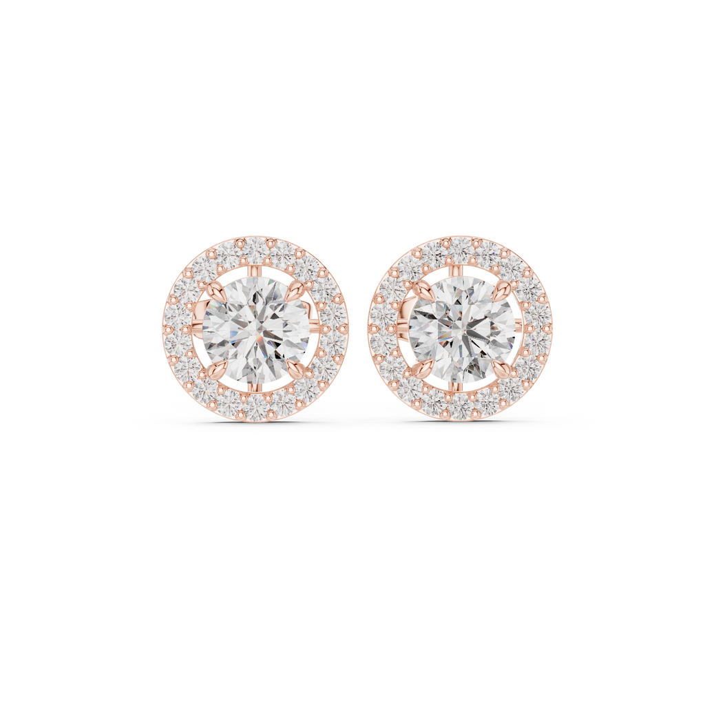 Round Halo Diamond Stud Earrings