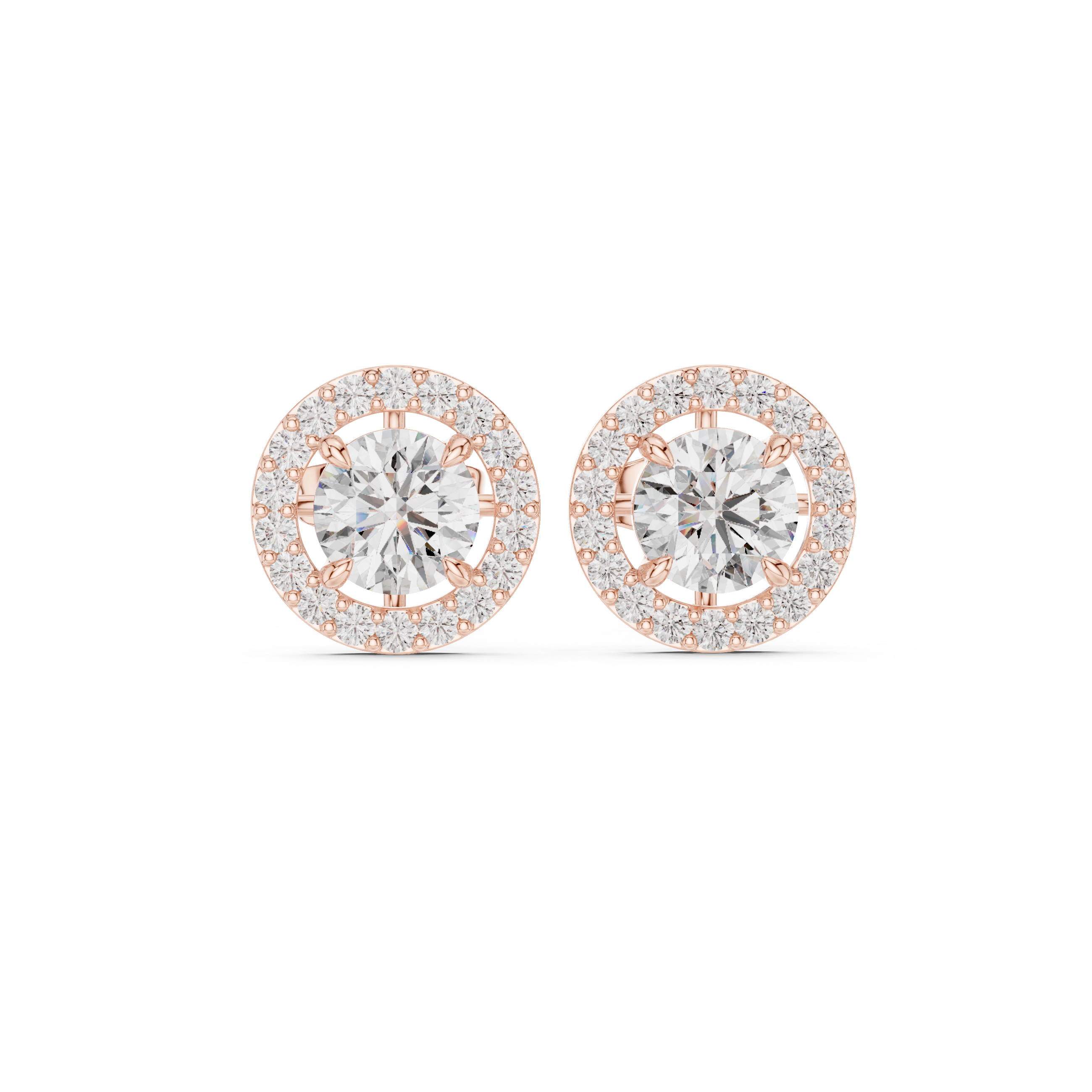 Round Halo Diamond Stud Earrings