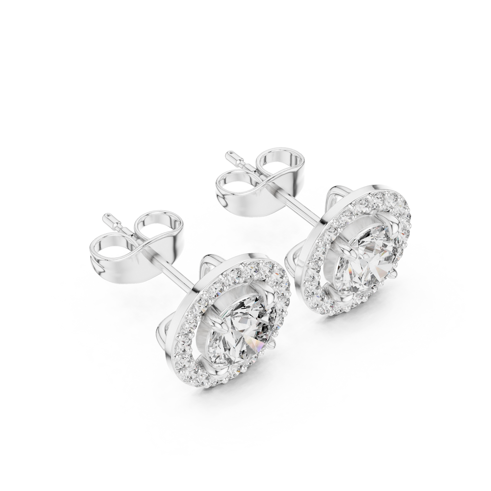 Round Halo Diamond Stud Earrings