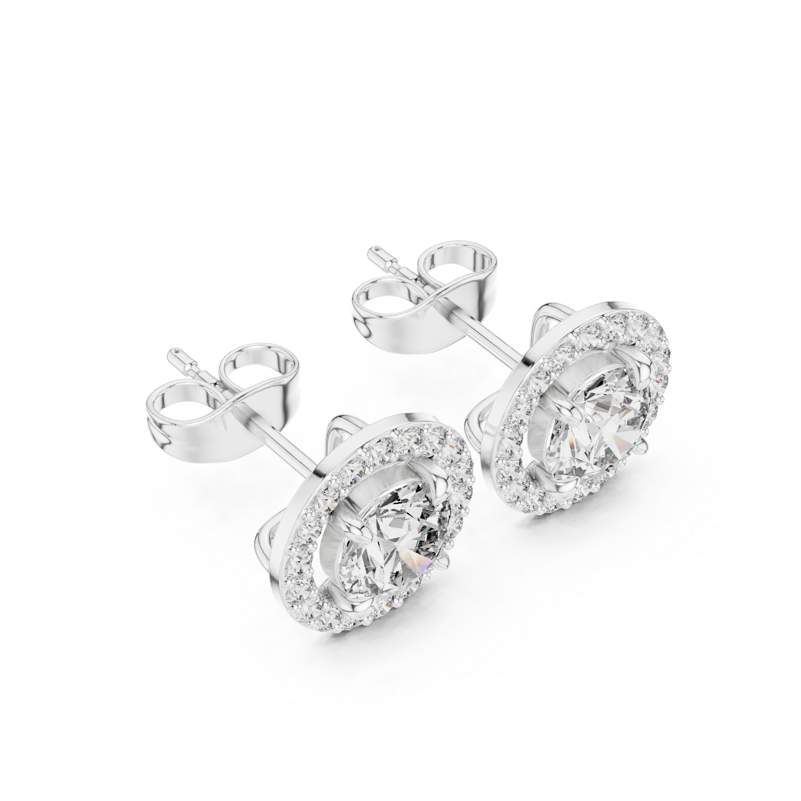 Round Halo Diamond Stud Earrings