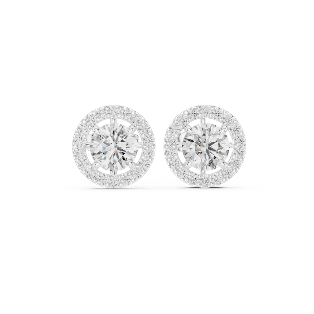 Round Halo Diamond Stud Earrings
