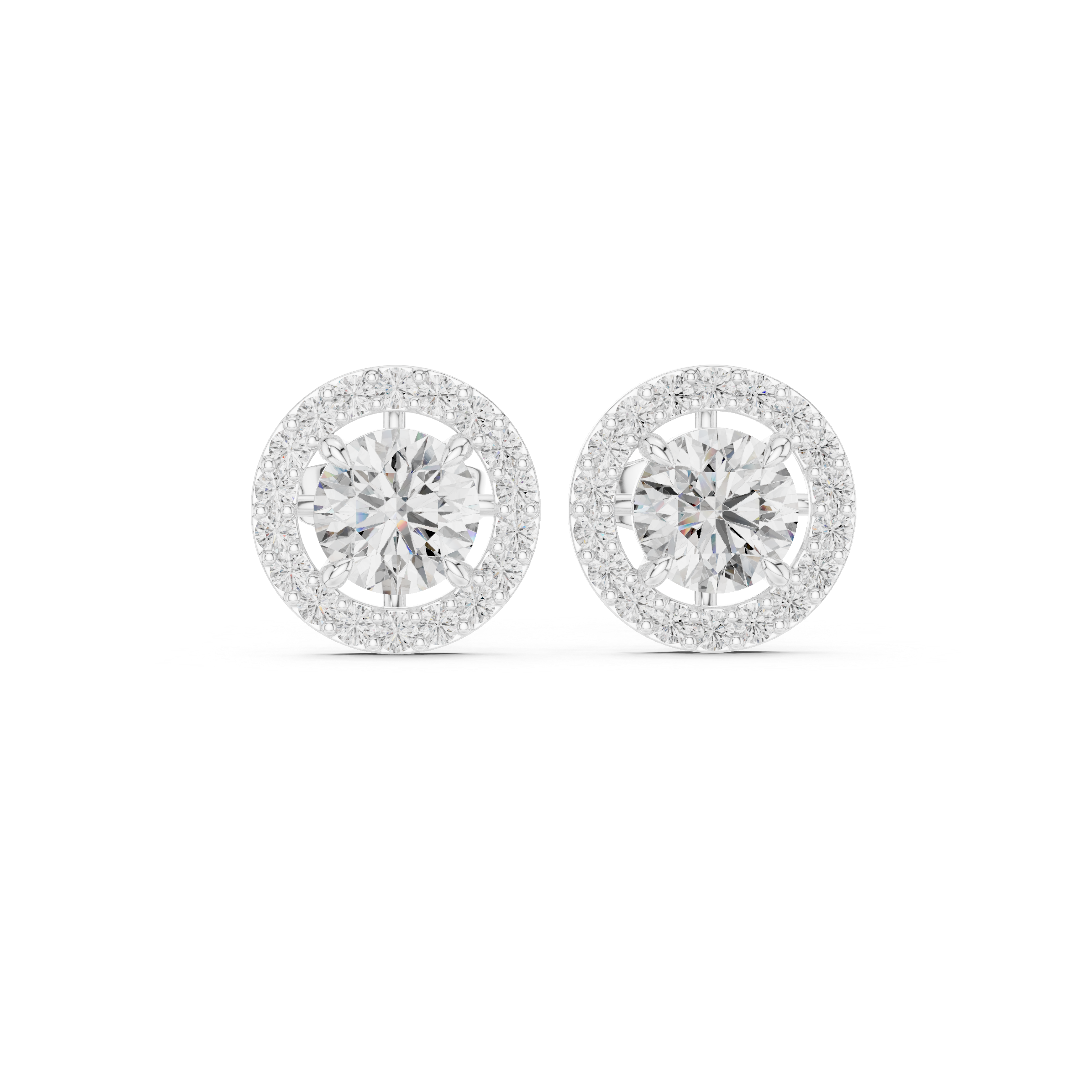 Round Halo Diamond Stud Earrings